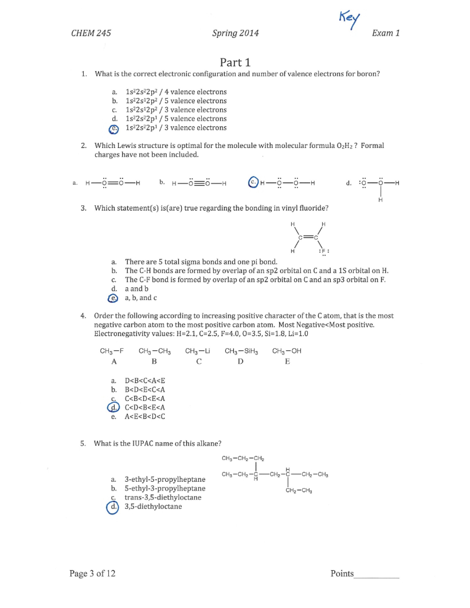 Key for Old Exam 1