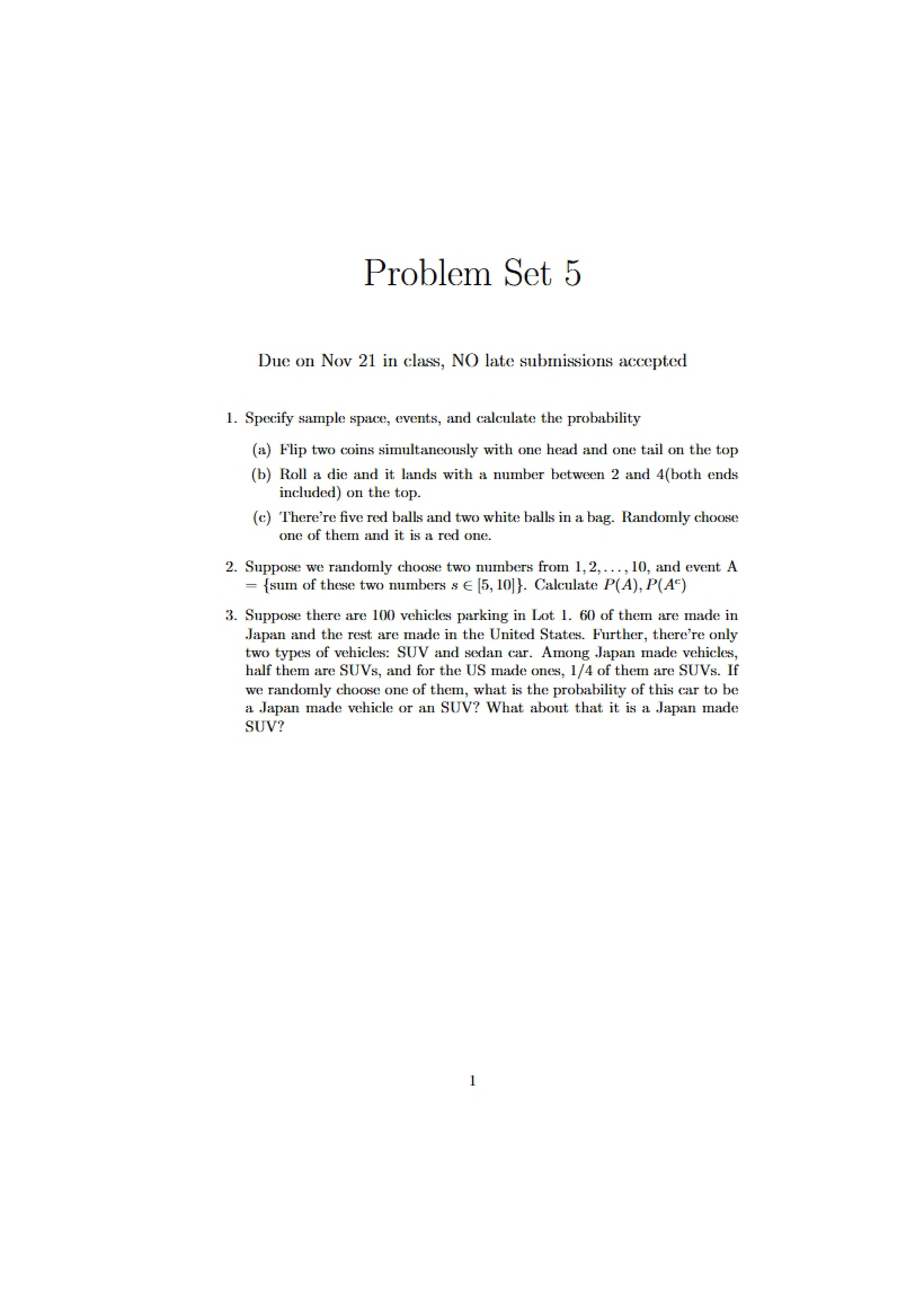 Fifth Problem Set