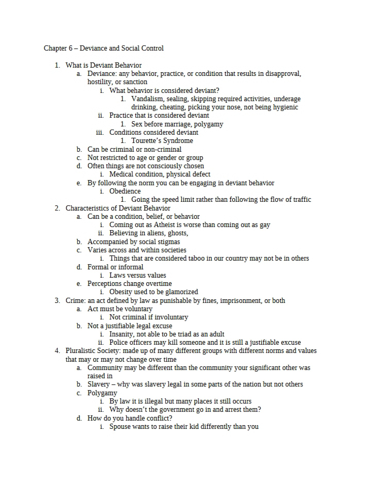 Deviance and Social Control (Ch 6)