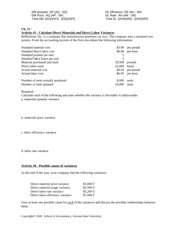 Practice - Direct Materials and Direct Labor Variances