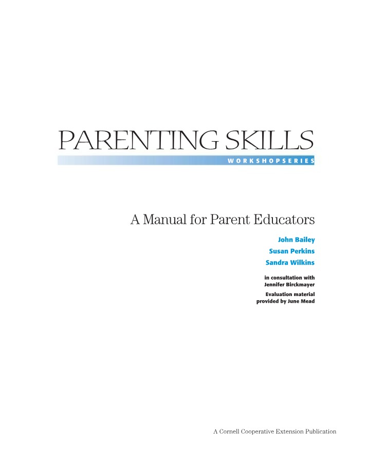 Parenting Skills Workshop Series - A Guide for Educators