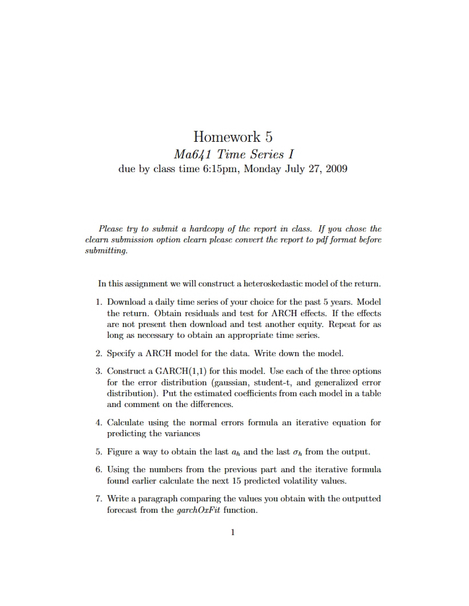 Fifth Homework Assignment