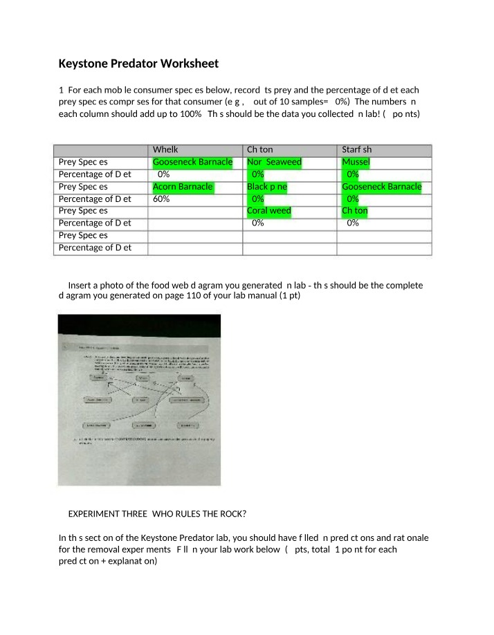 Worksheet on Keystone Predators