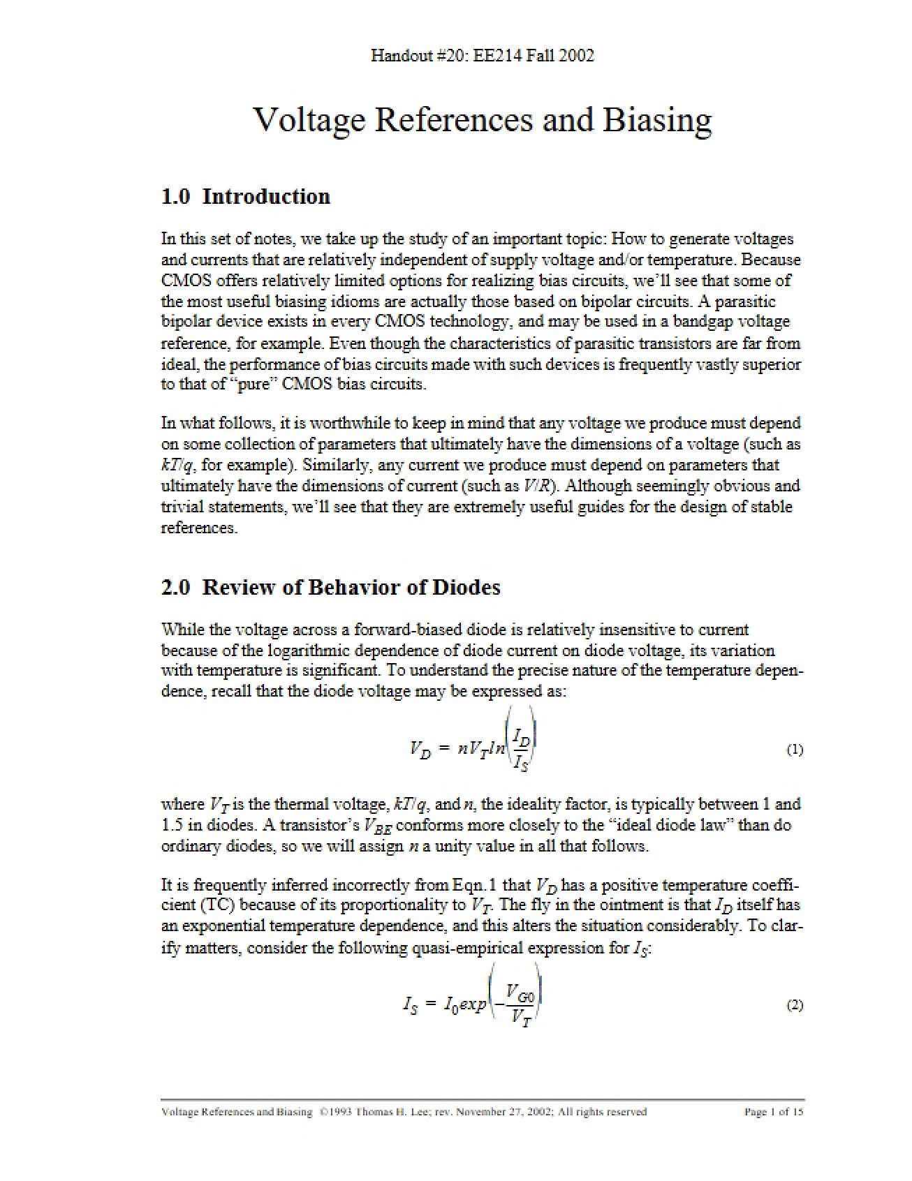 Second Look at the Principles of Voltage References and Biasing