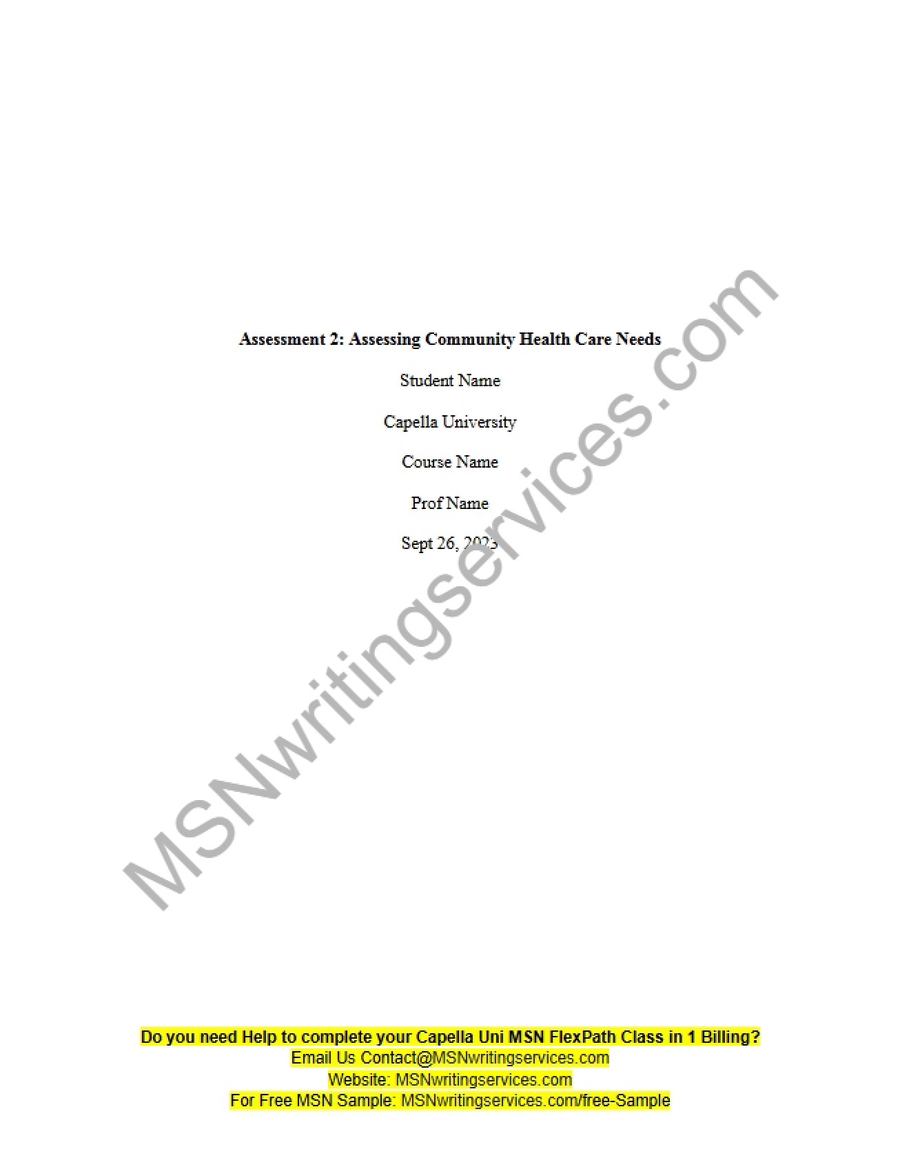 Assessment 2 Assessing Needs in Community Health