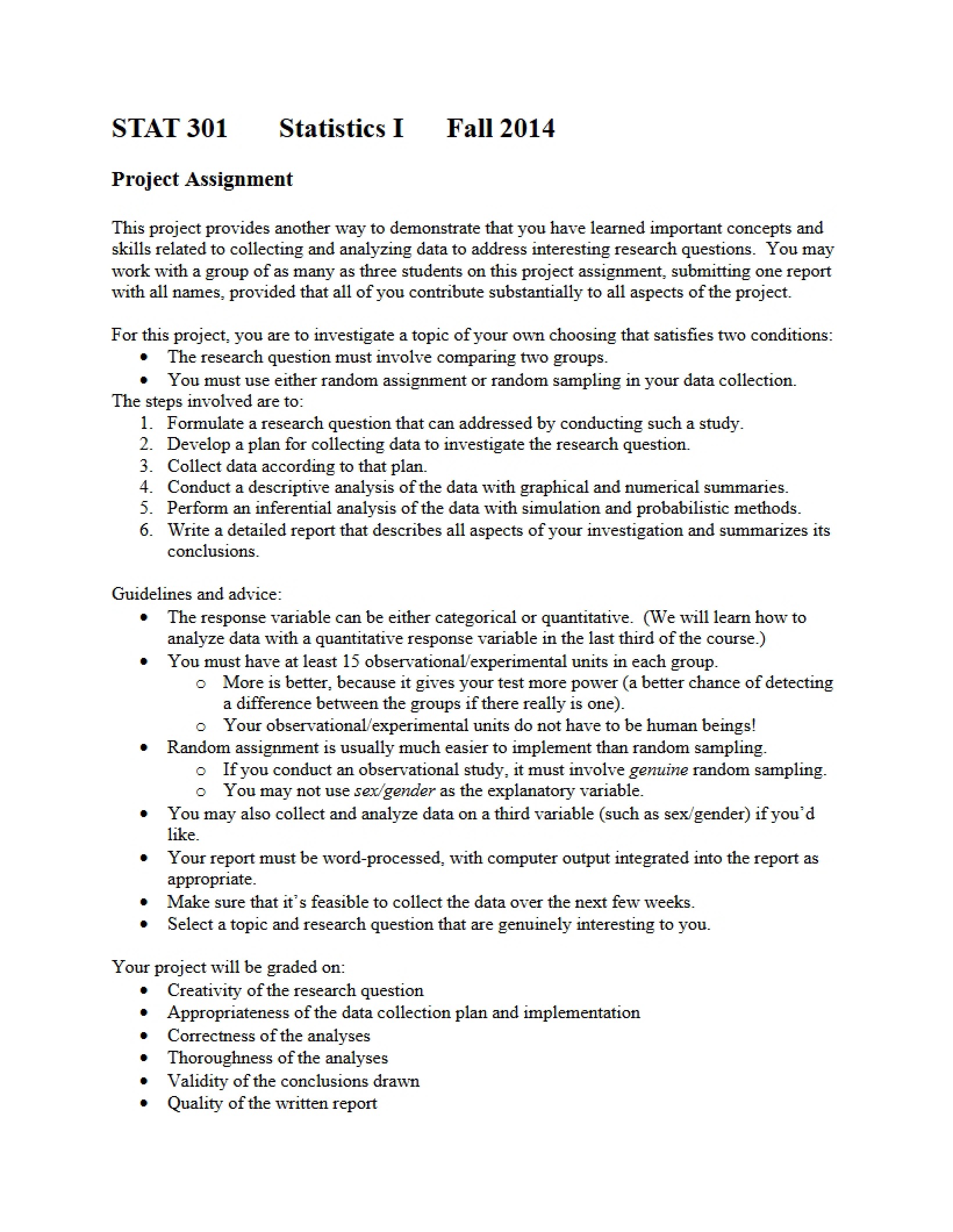 Assignment for Project