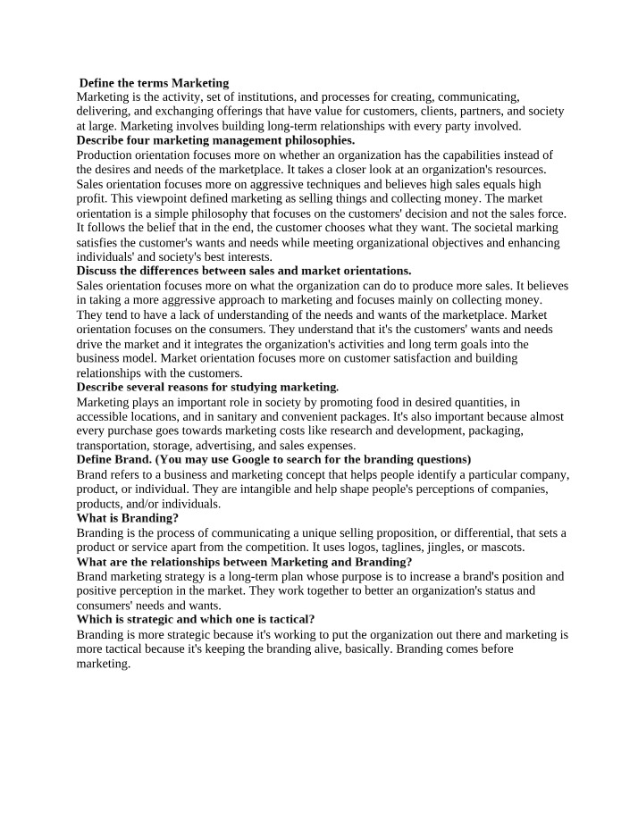 Marketing Philosophies and Production