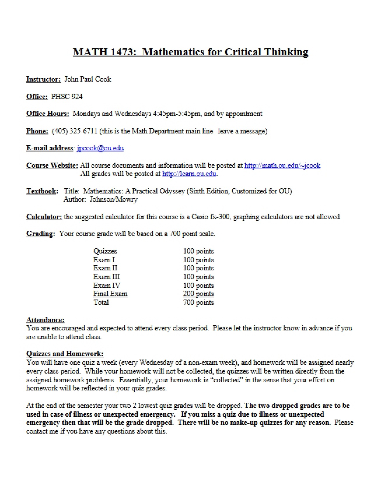 Math 1473 Course Plan