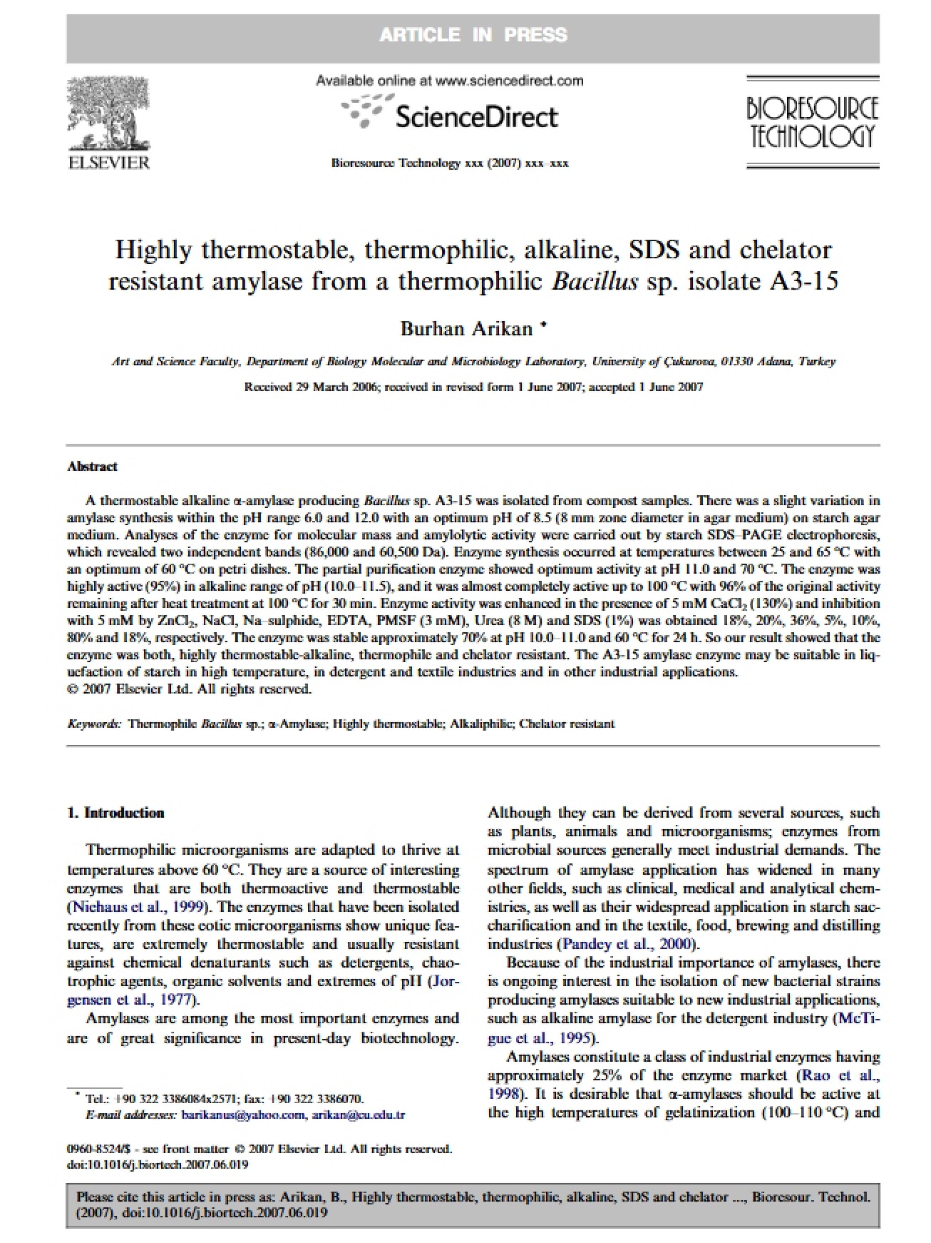 Thermophilic Bacillus Study