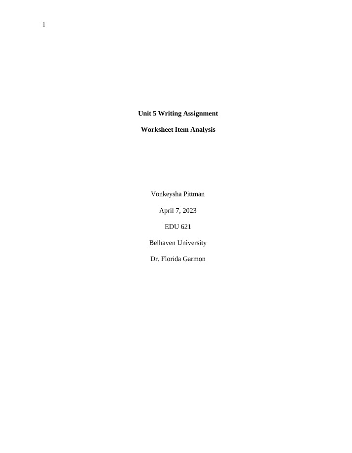 Unit 5 Writing Assignment - Item Analysis