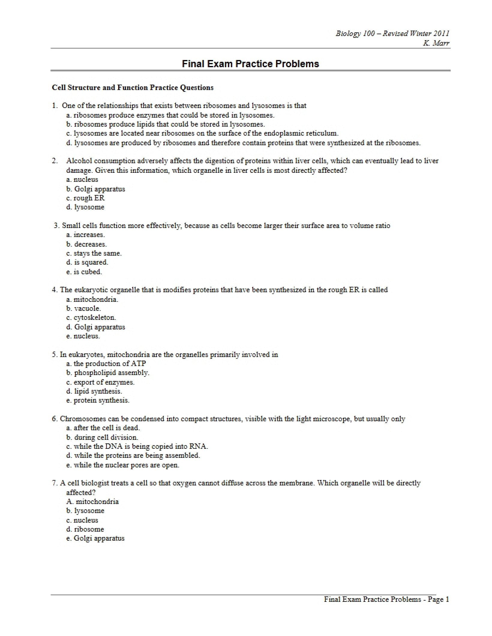 Practice Problems Final
