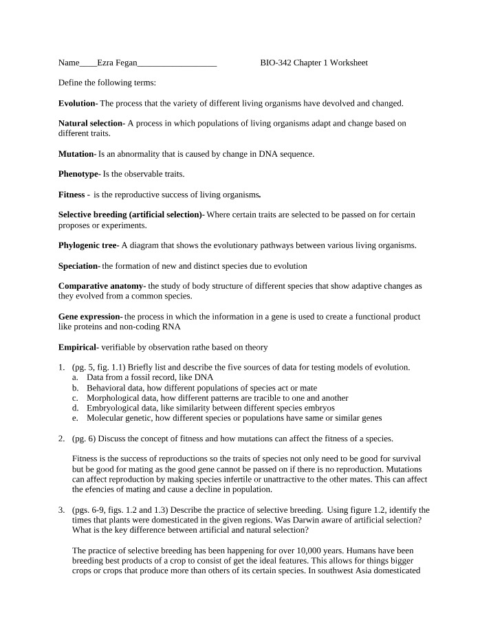 Chapter 1 Worksheet - BIO-342