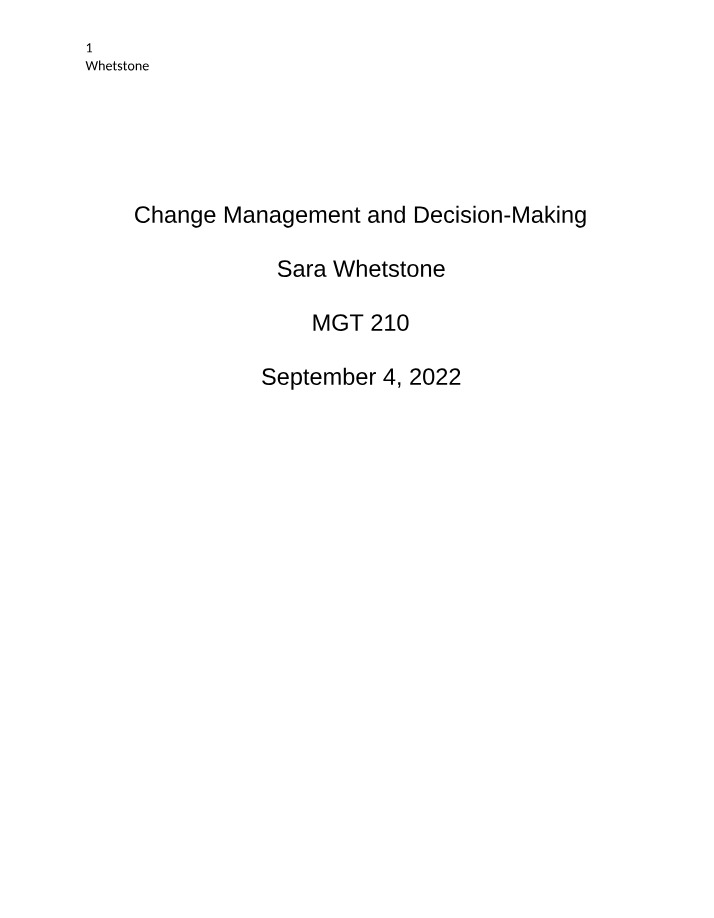 Change Management and Decision Essay 3