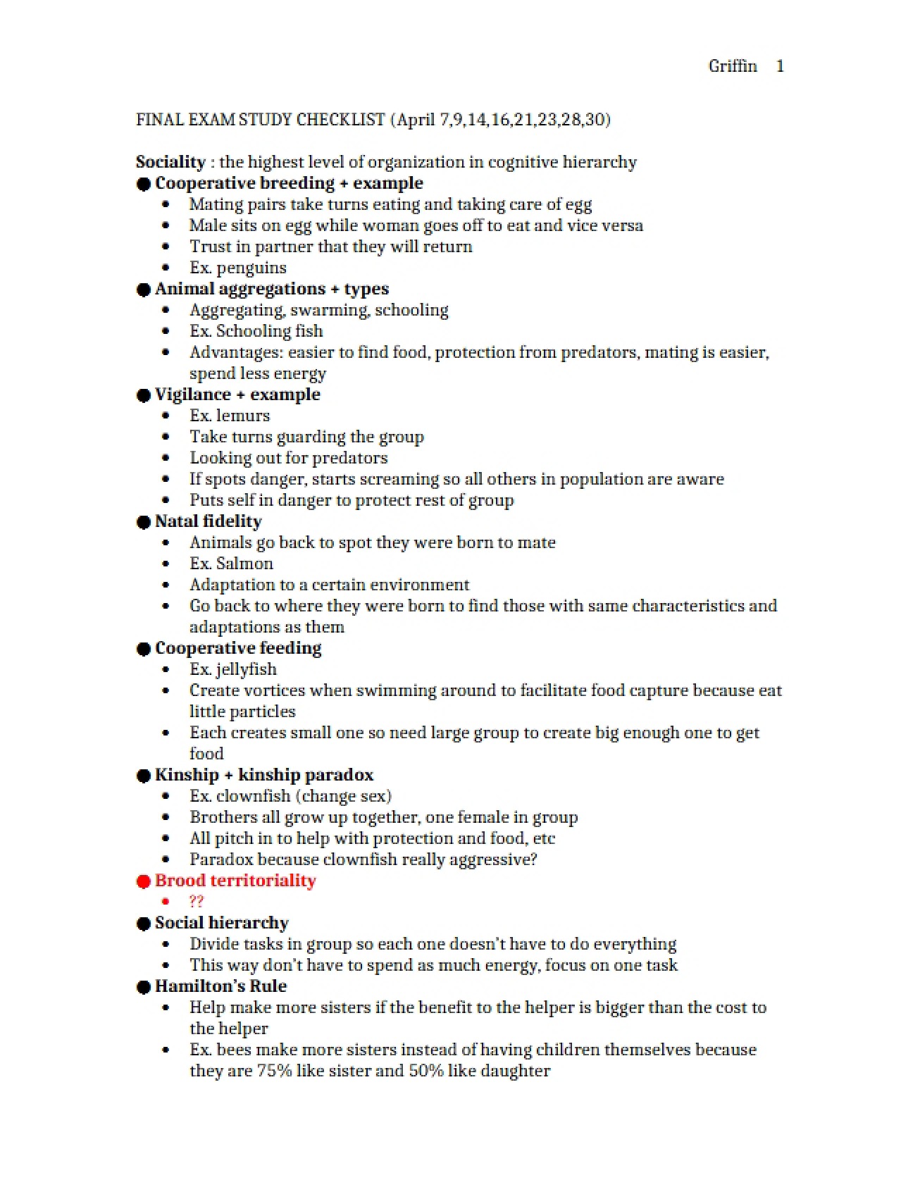 Checklist for the Final Exam in Ecology and Evolution