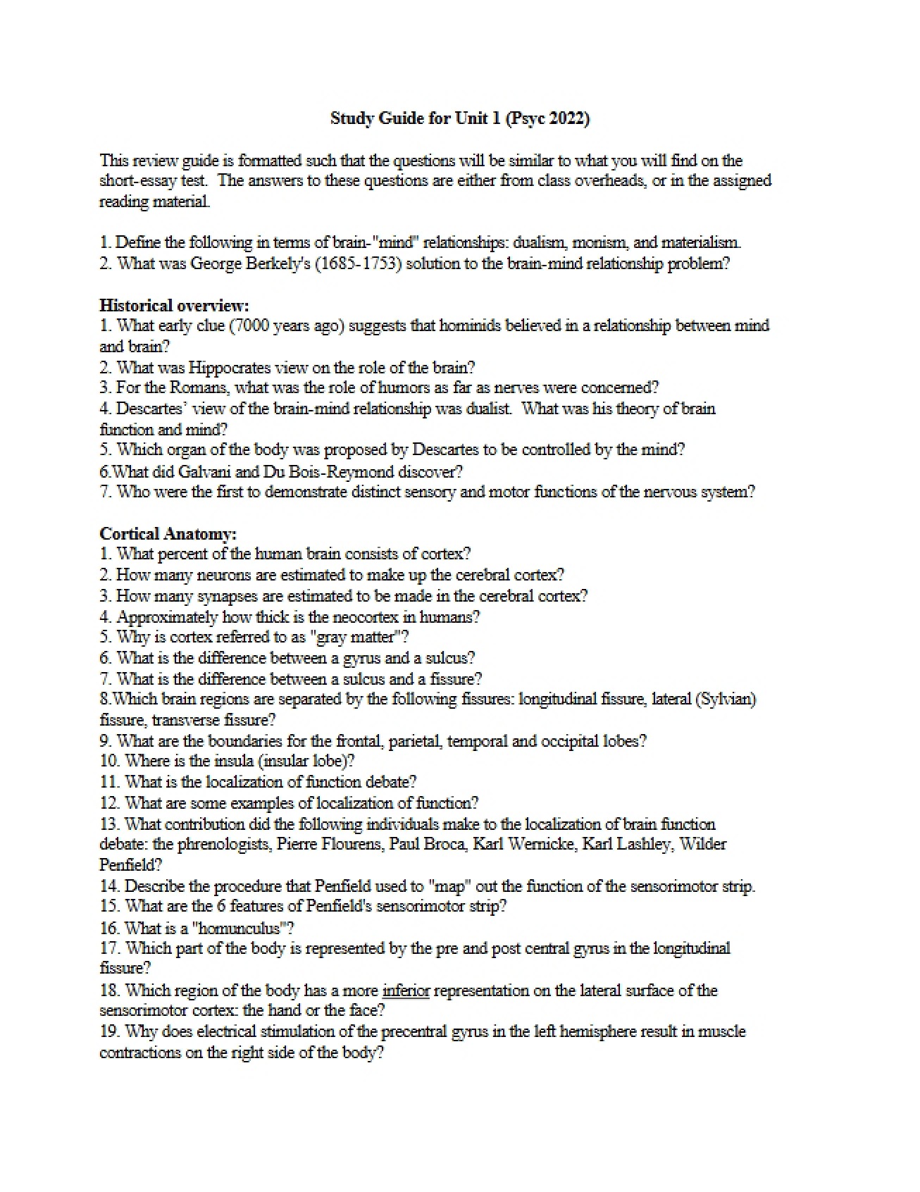 First Unit Study Guide
