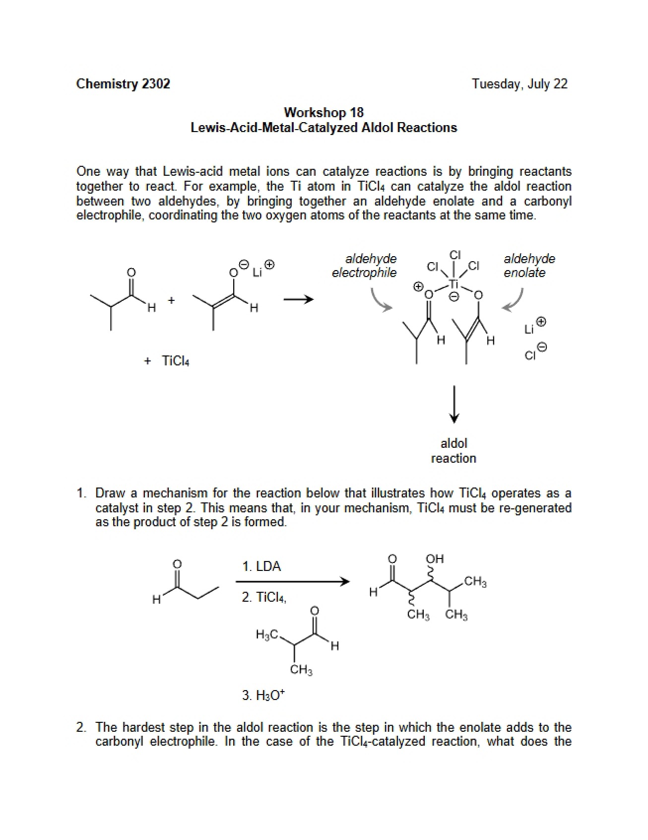 Aldol Reactions Lewis Acid Metal Catalyzed