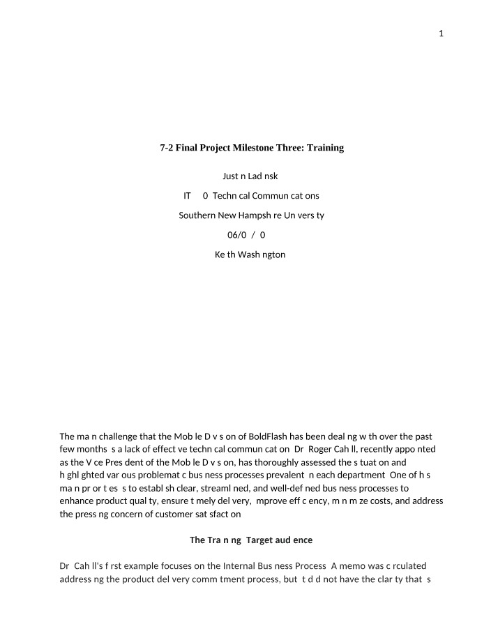 Training for Final Project Milestone Three