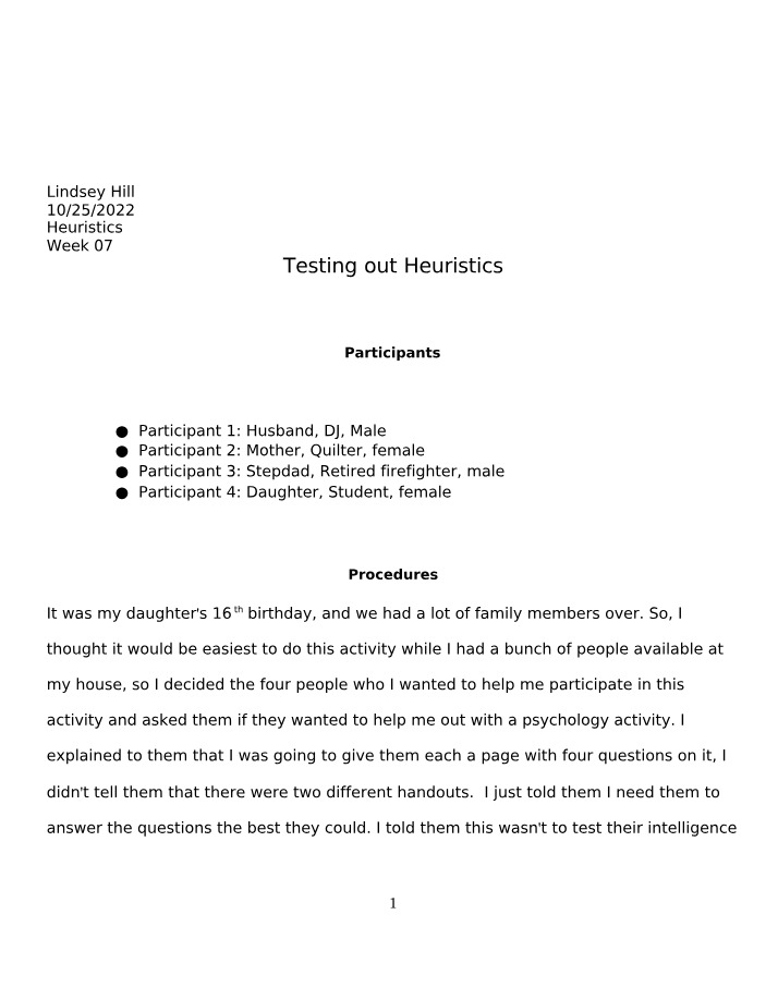 Testing Gender Influence on Heuristics