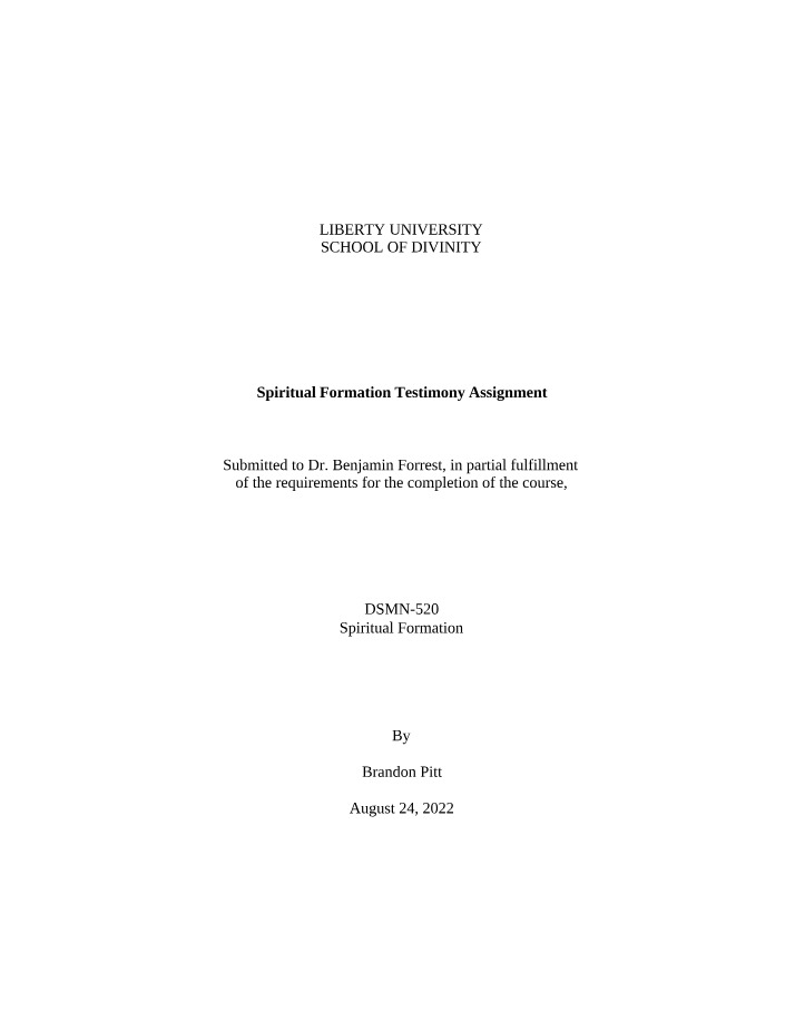 Testimony Assignment for Spiritual Formation