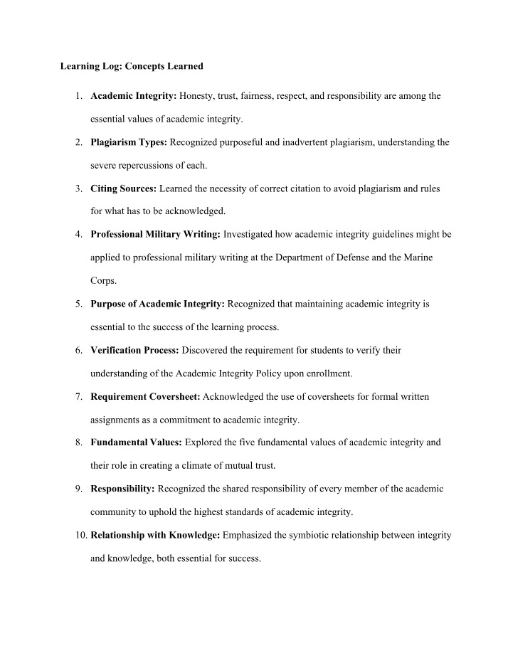 Concepts Learned - Learning Log