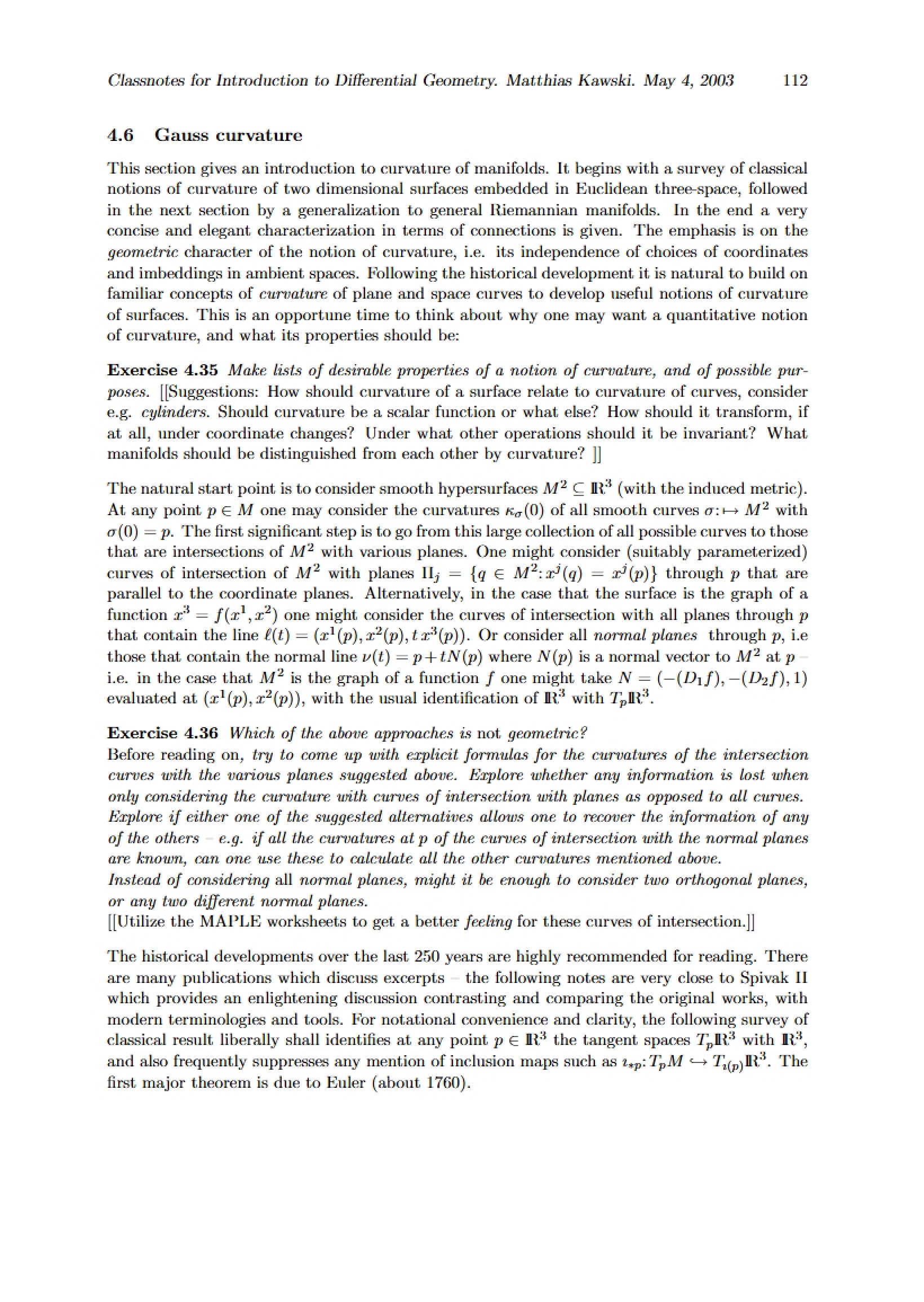 Differential Geometry Class Notes