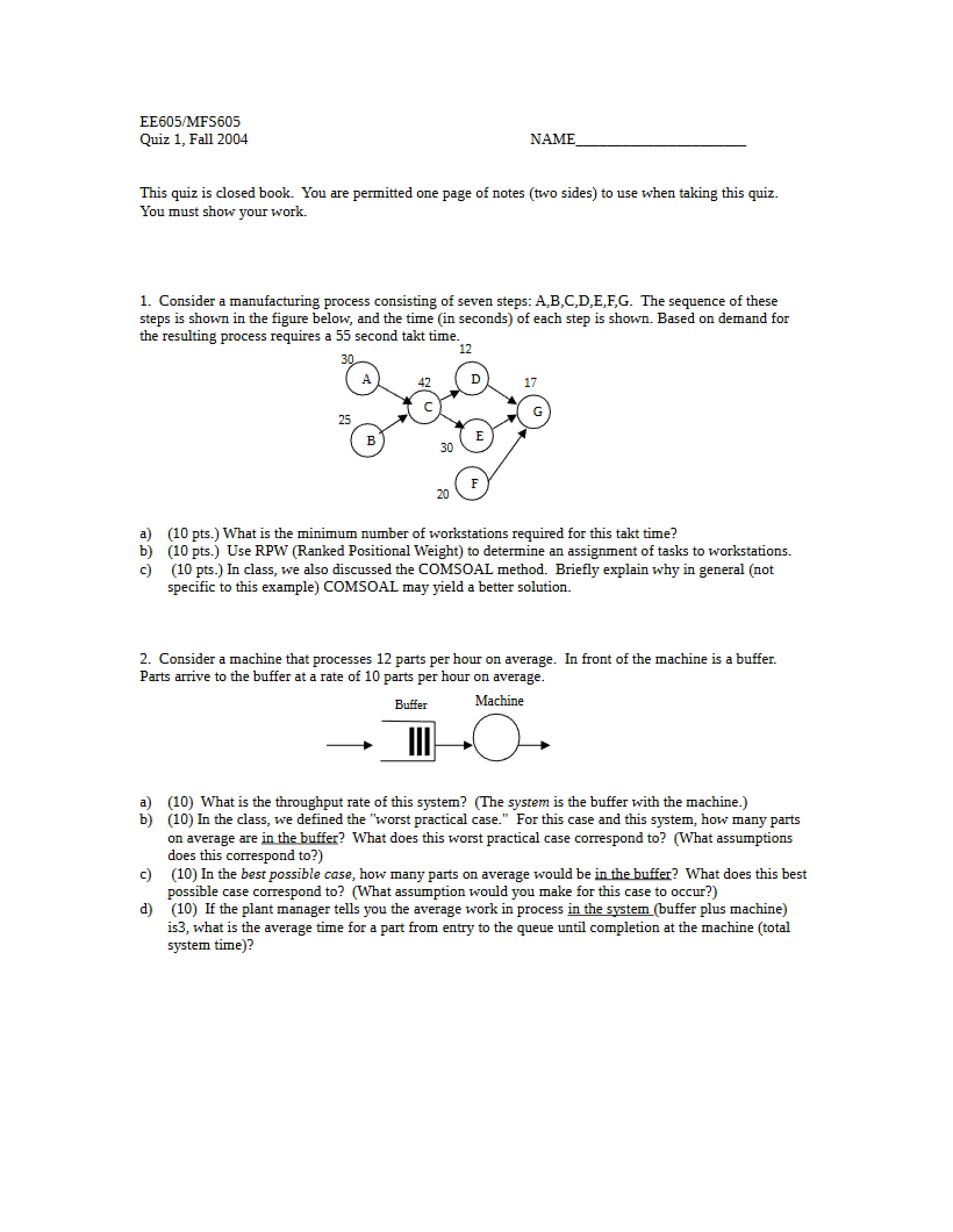 Quiz One EE605-MFS605