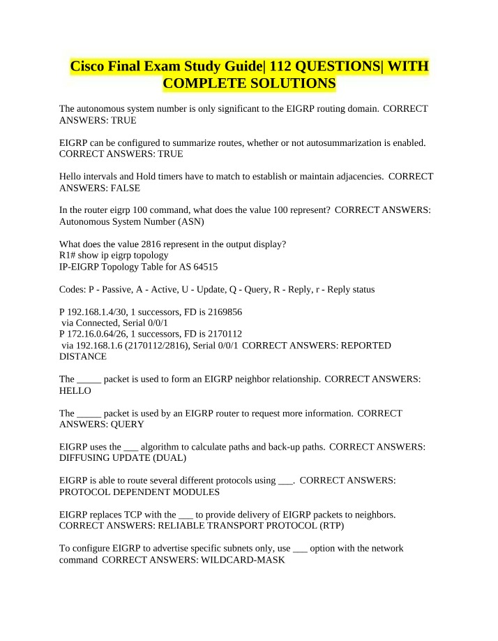 112 Questions - Cisco Final Exam Study Guide