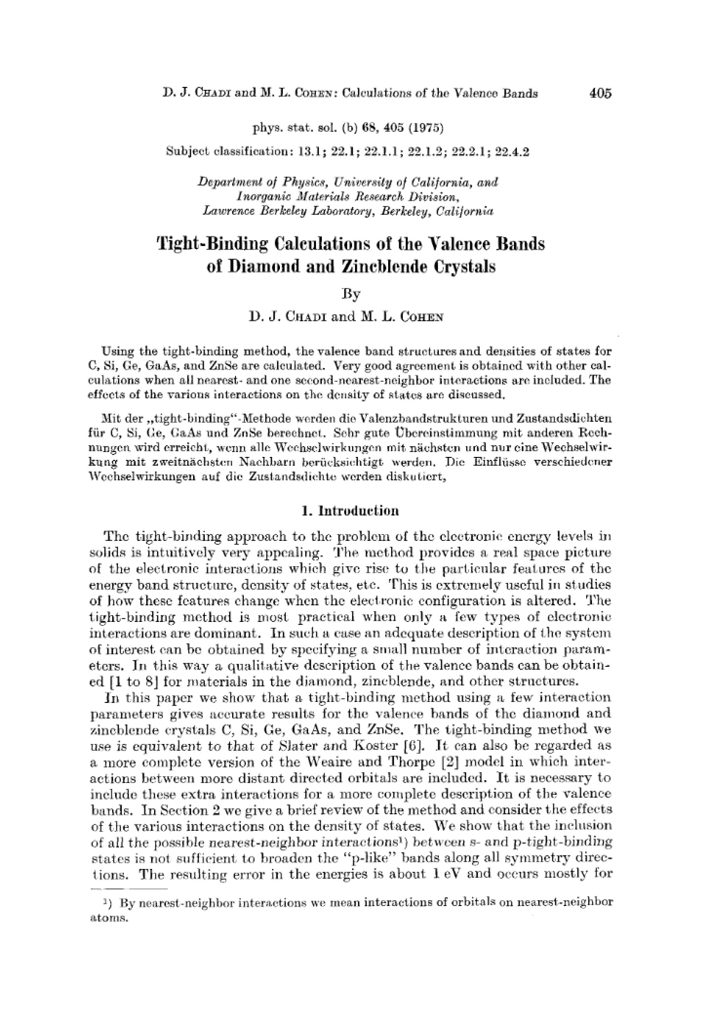 Valence Bands of Zincblende and Diamond Tight-Binding Calculations