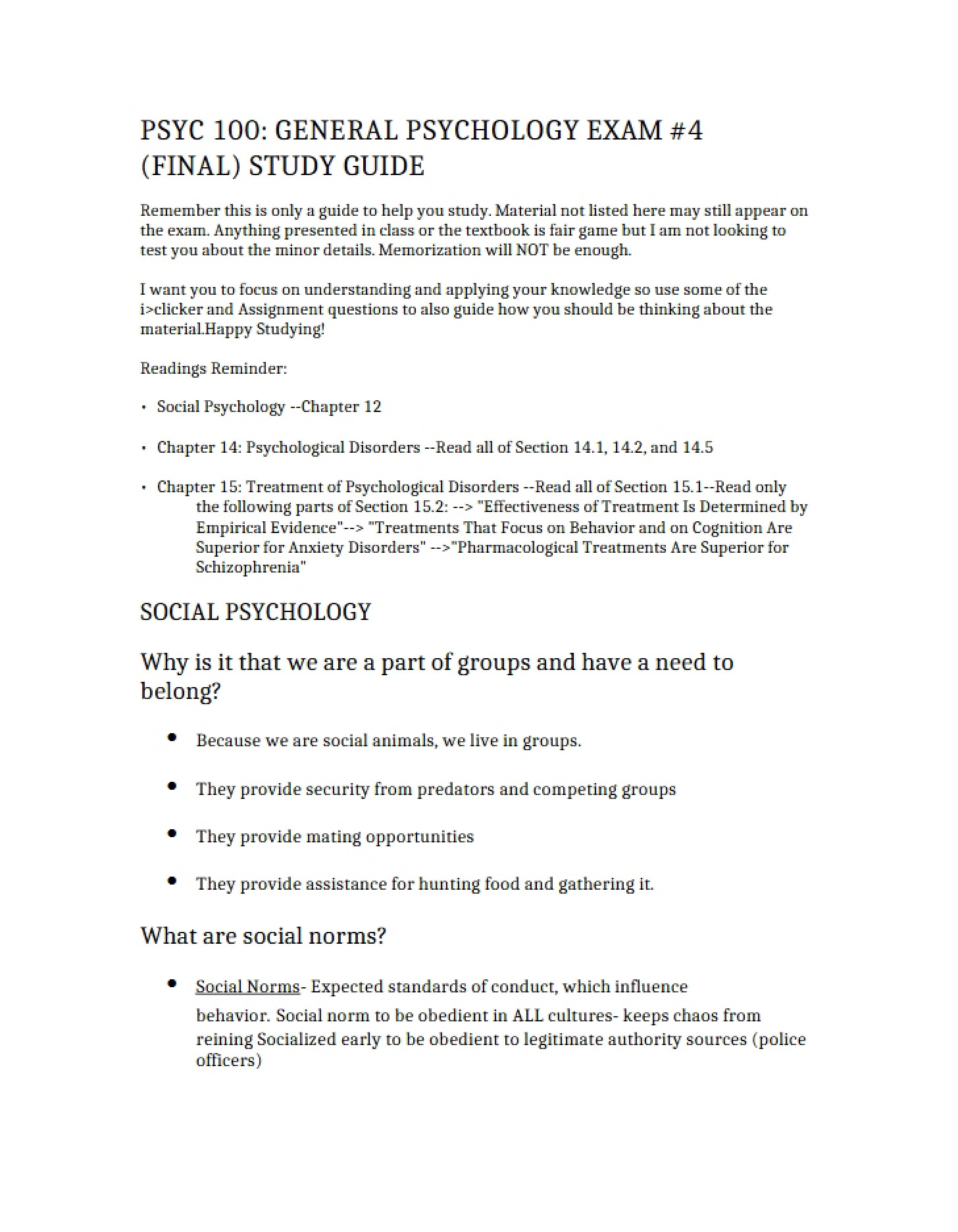 Study Guide for Final