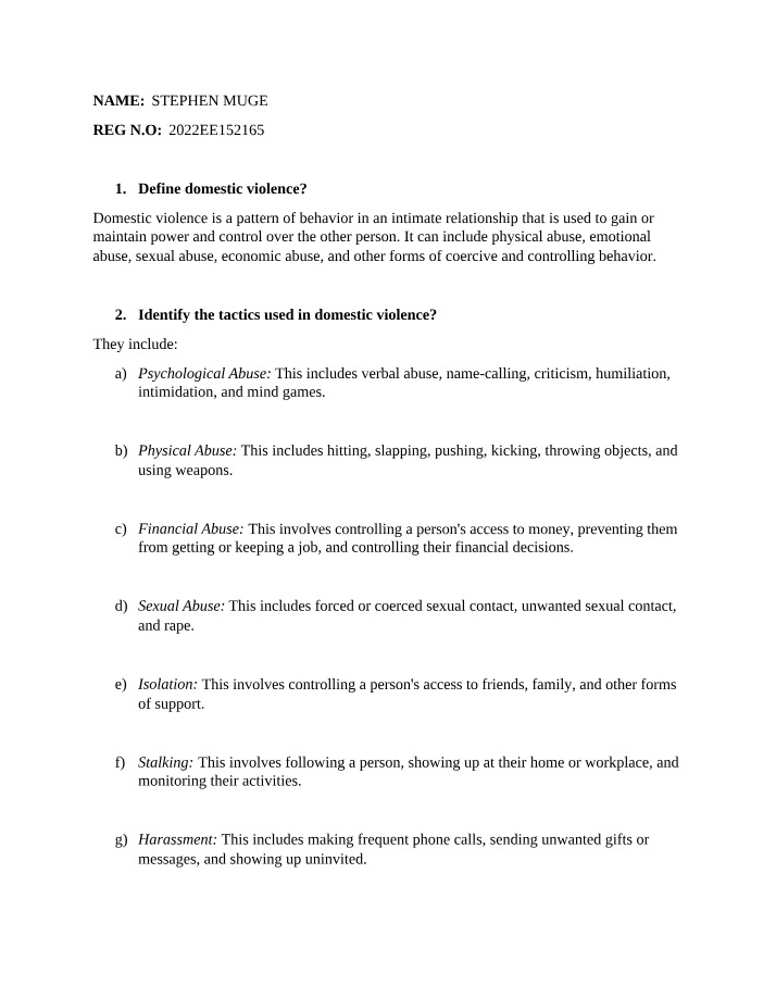 Sociology of Education - Domestic Violence Assignment
