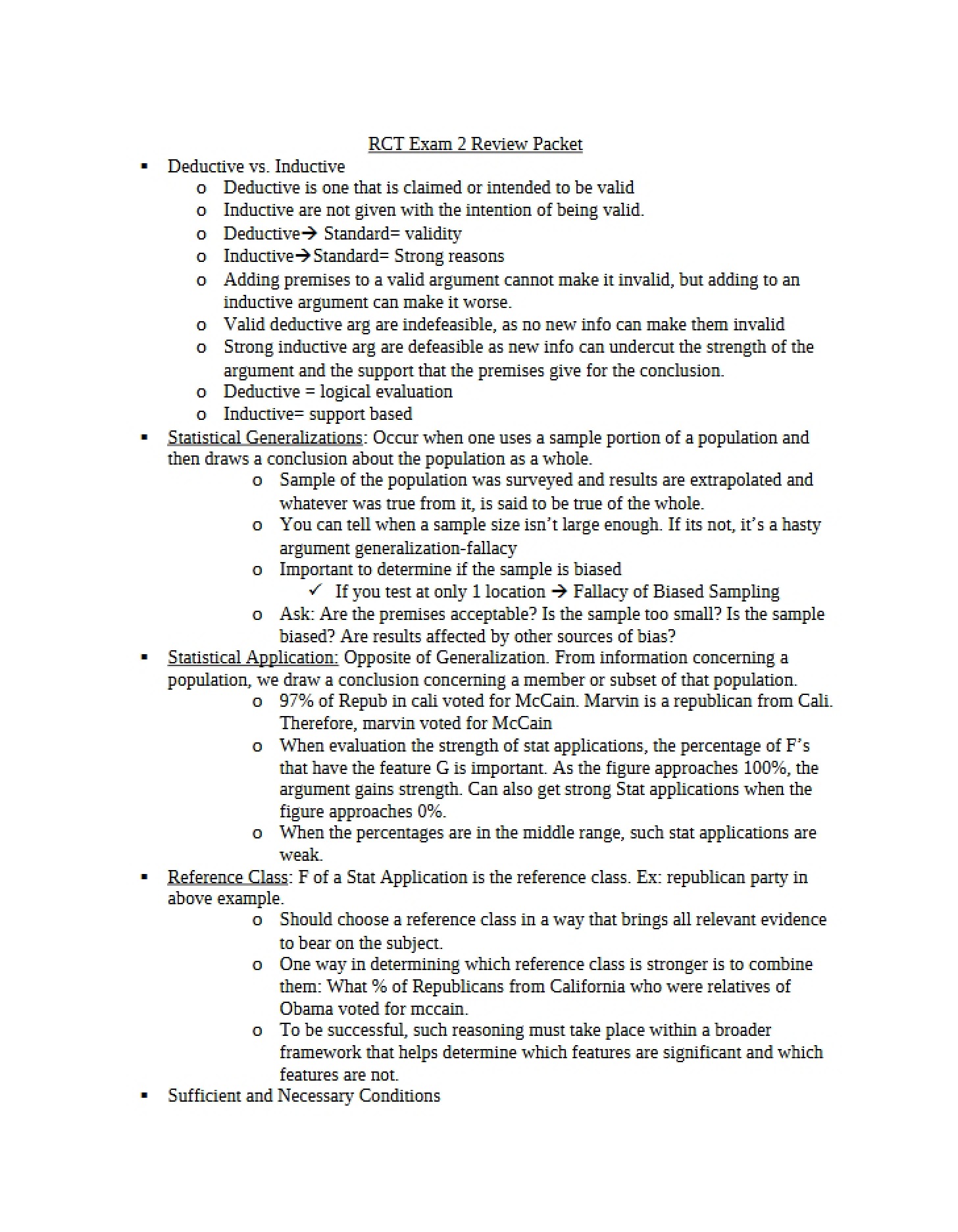 Review Packet for RCT Exam 2