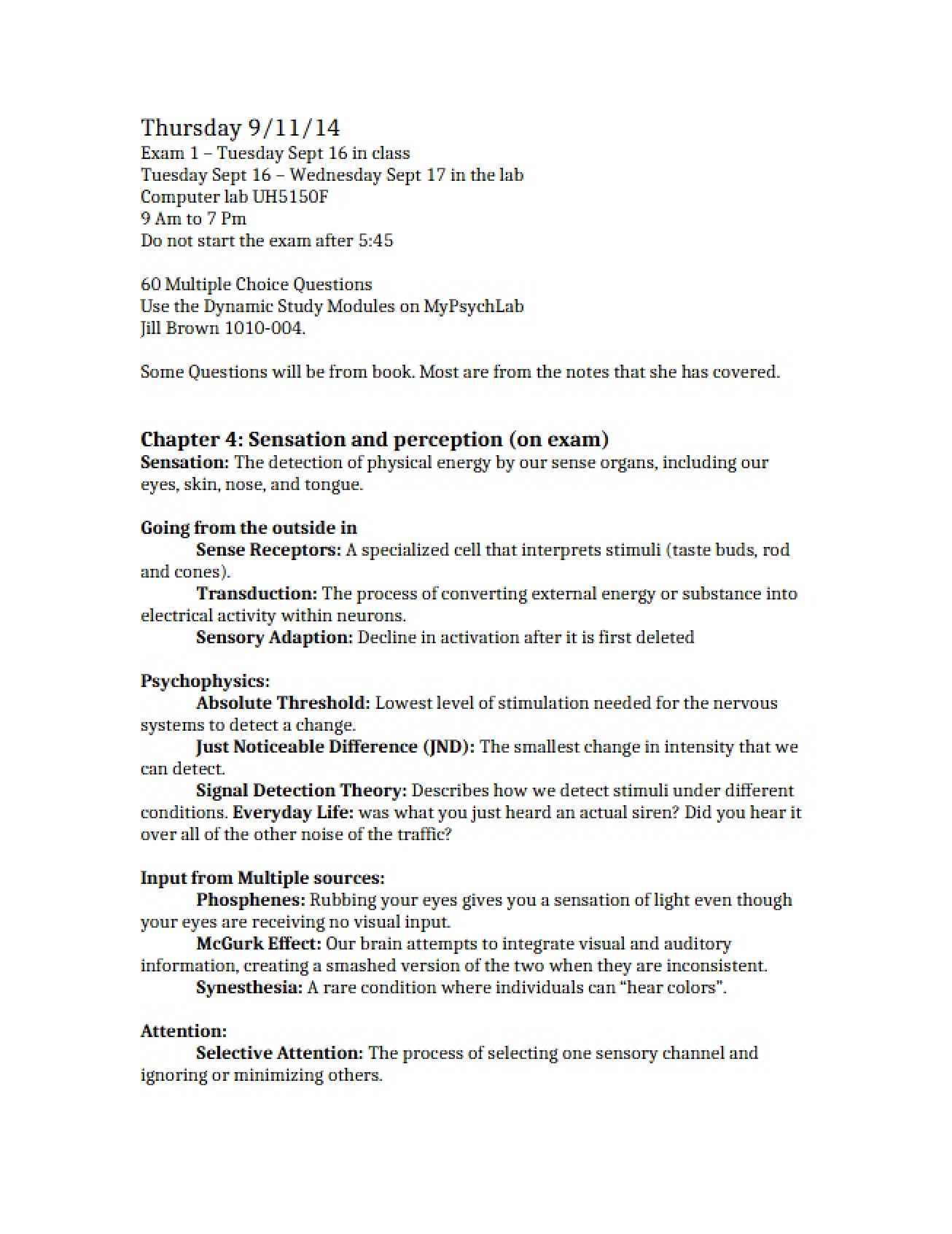 Perception and Sensation Chapter Four