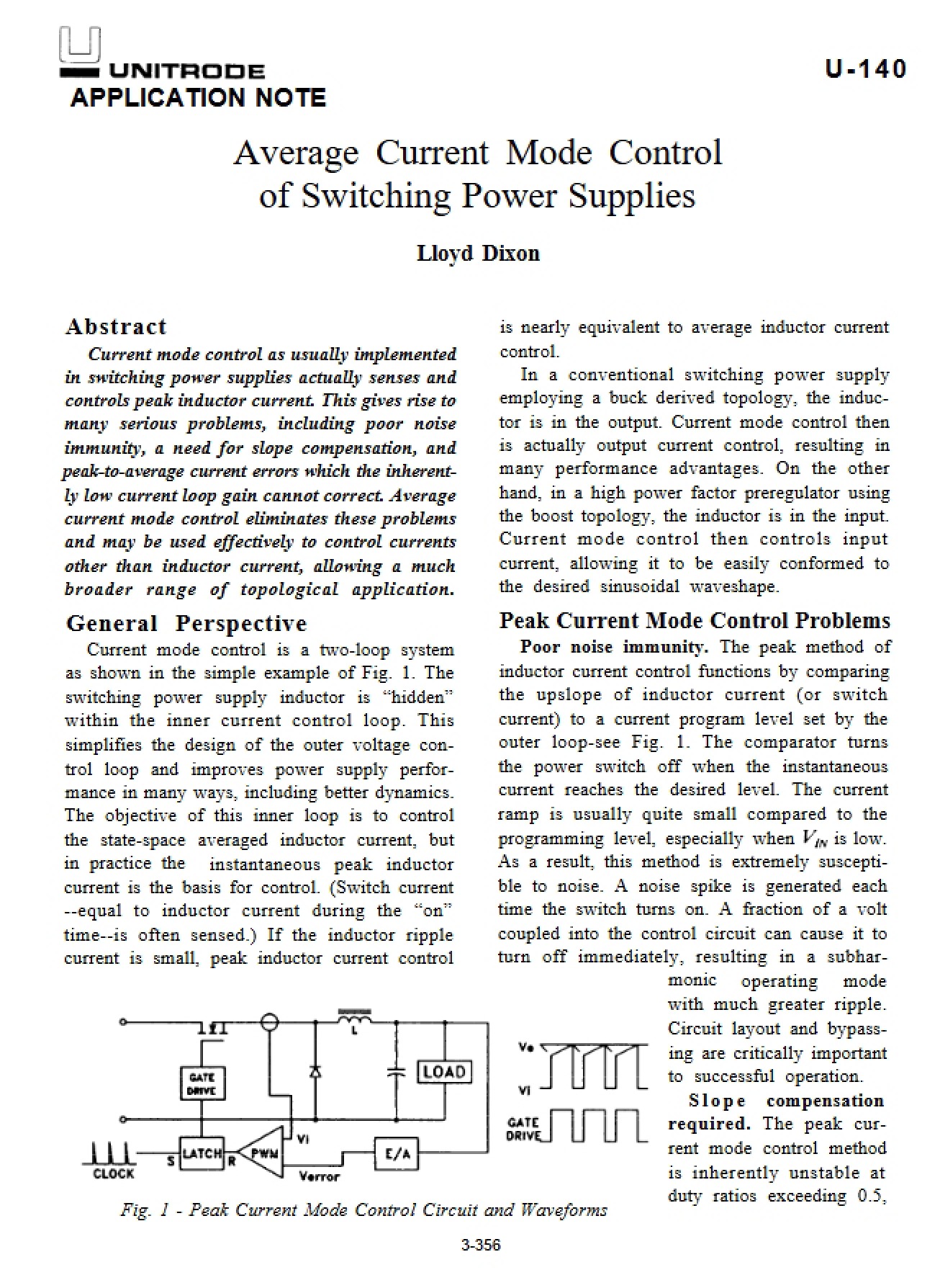 Average Current Mode Control for Switching Power Supplies
