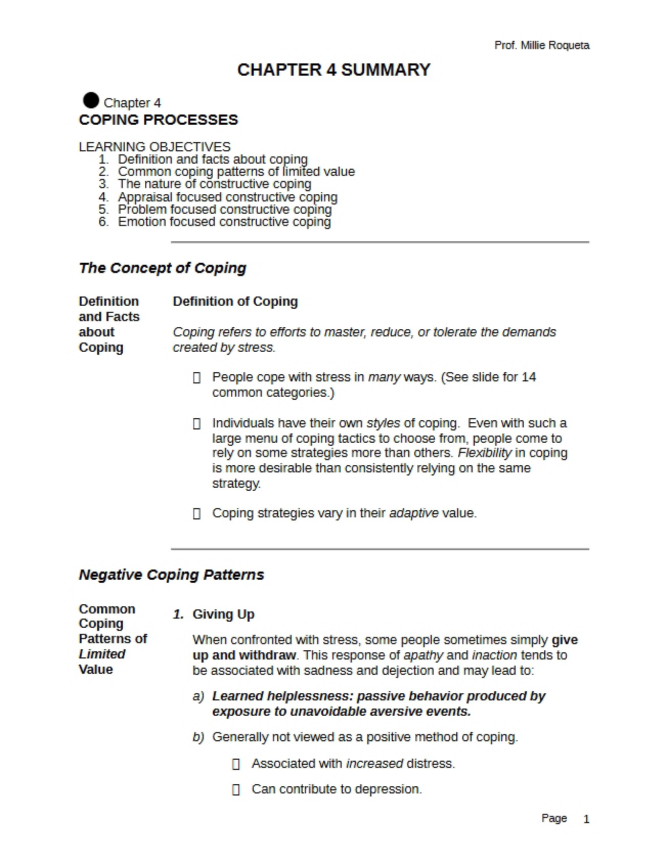 Processes of Coping