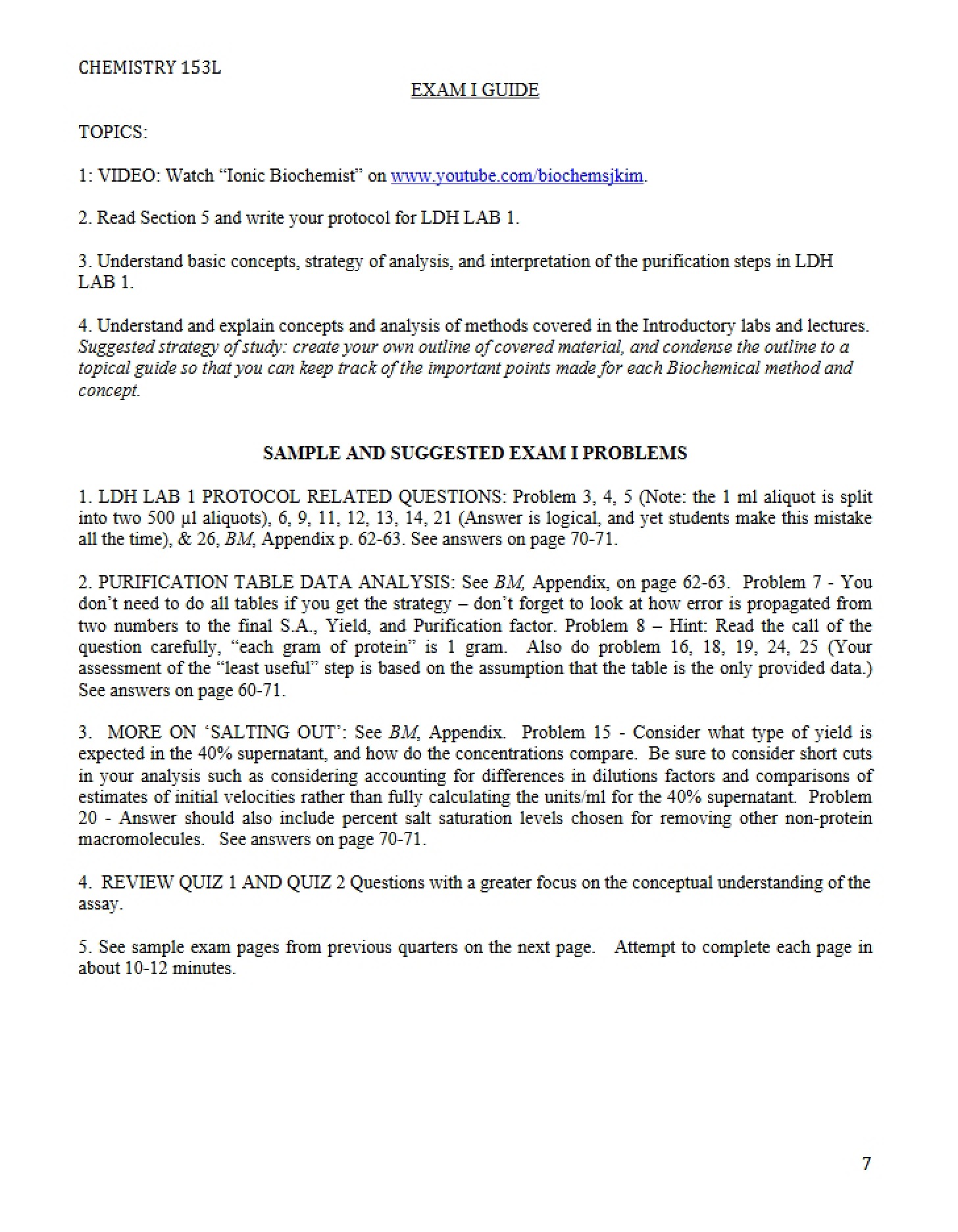 Guide for Exam One