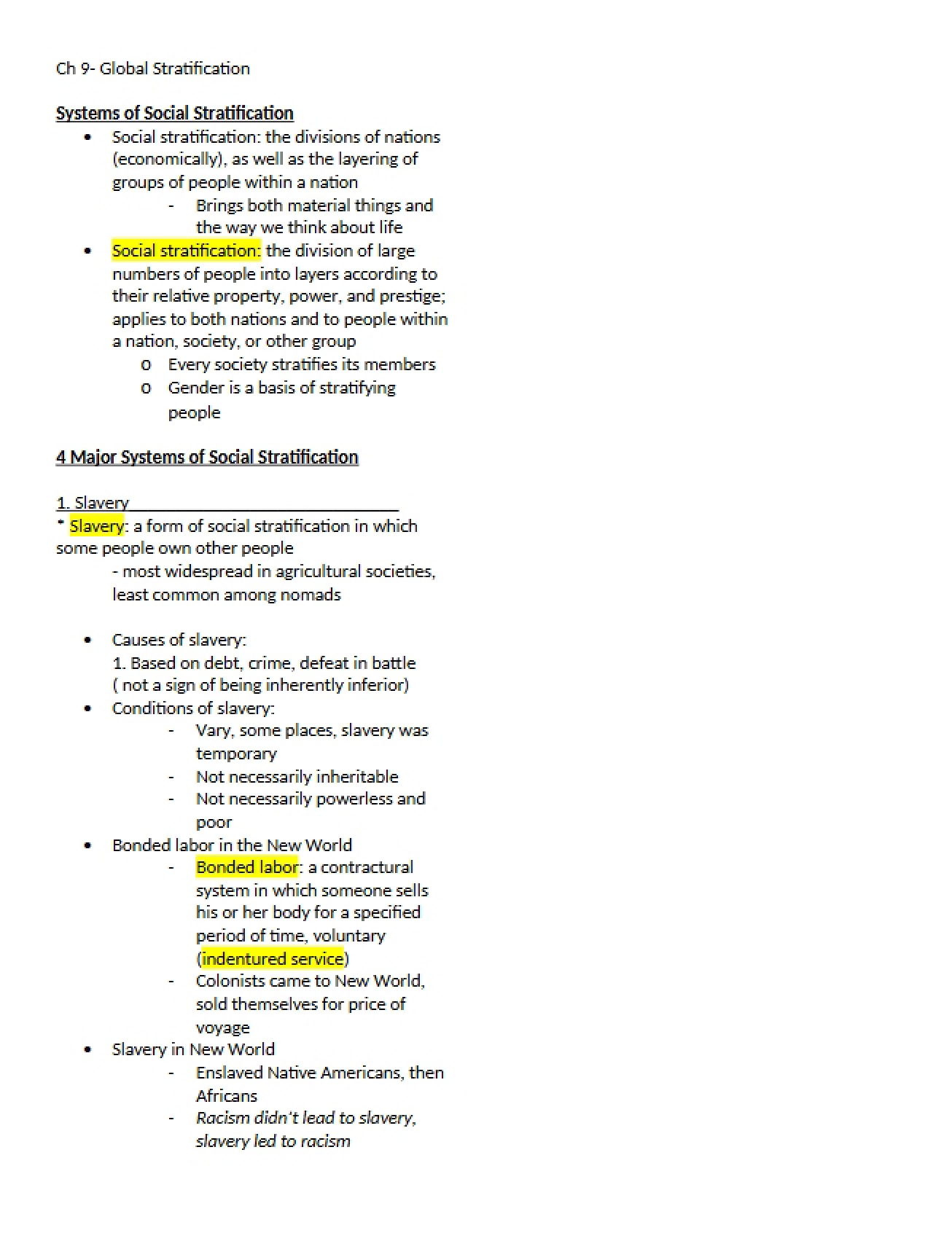 Stratification Globally