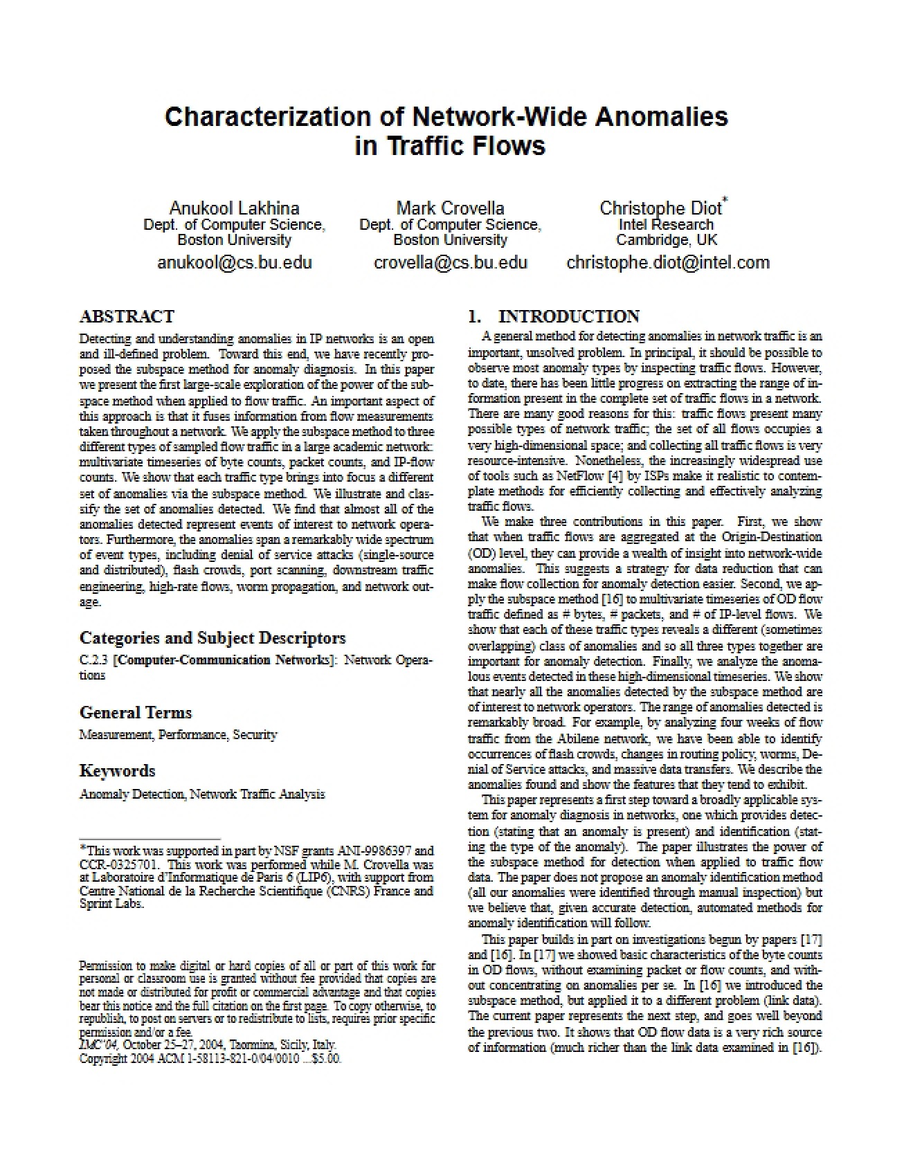 Identifying Network-Wide Anomalies in Traffic Flow
