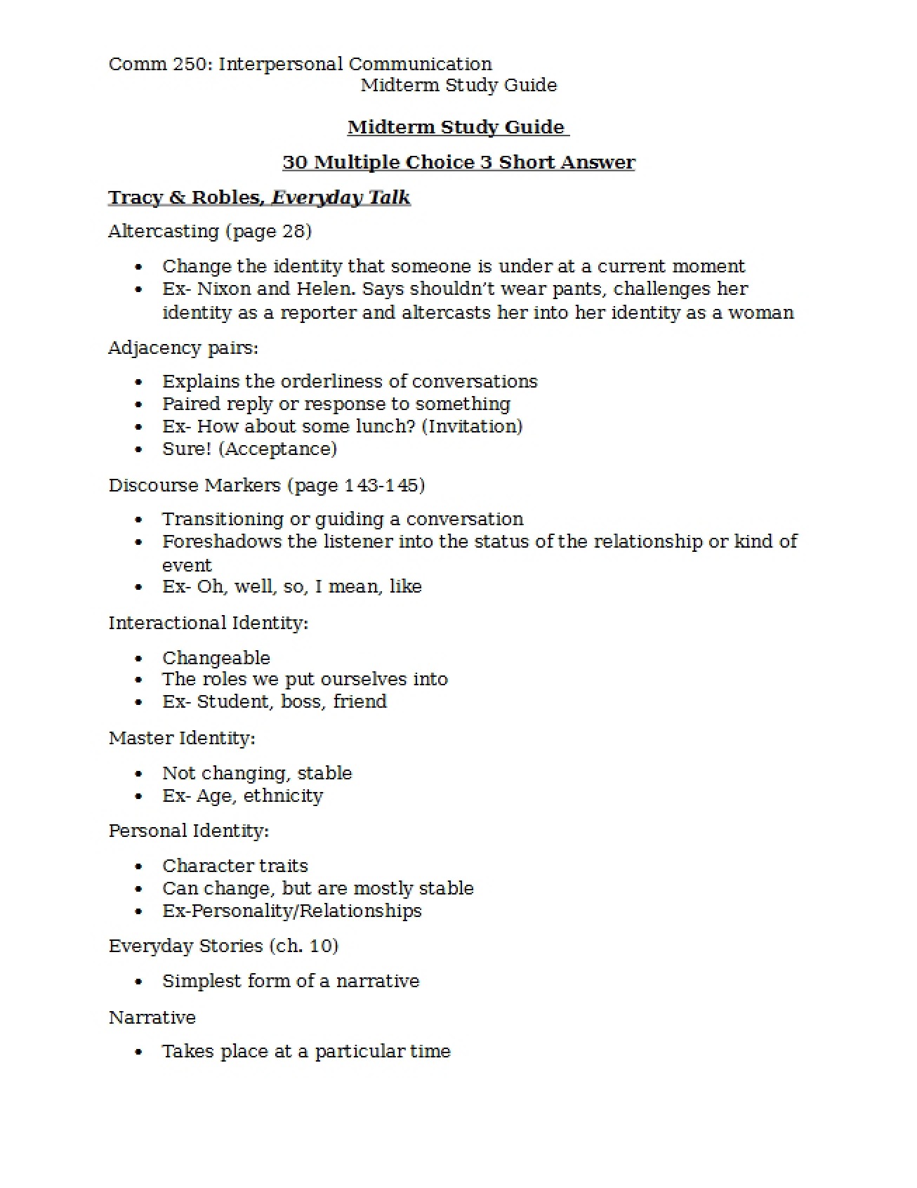 Spring 2016 Guide for Midterm Preparation
