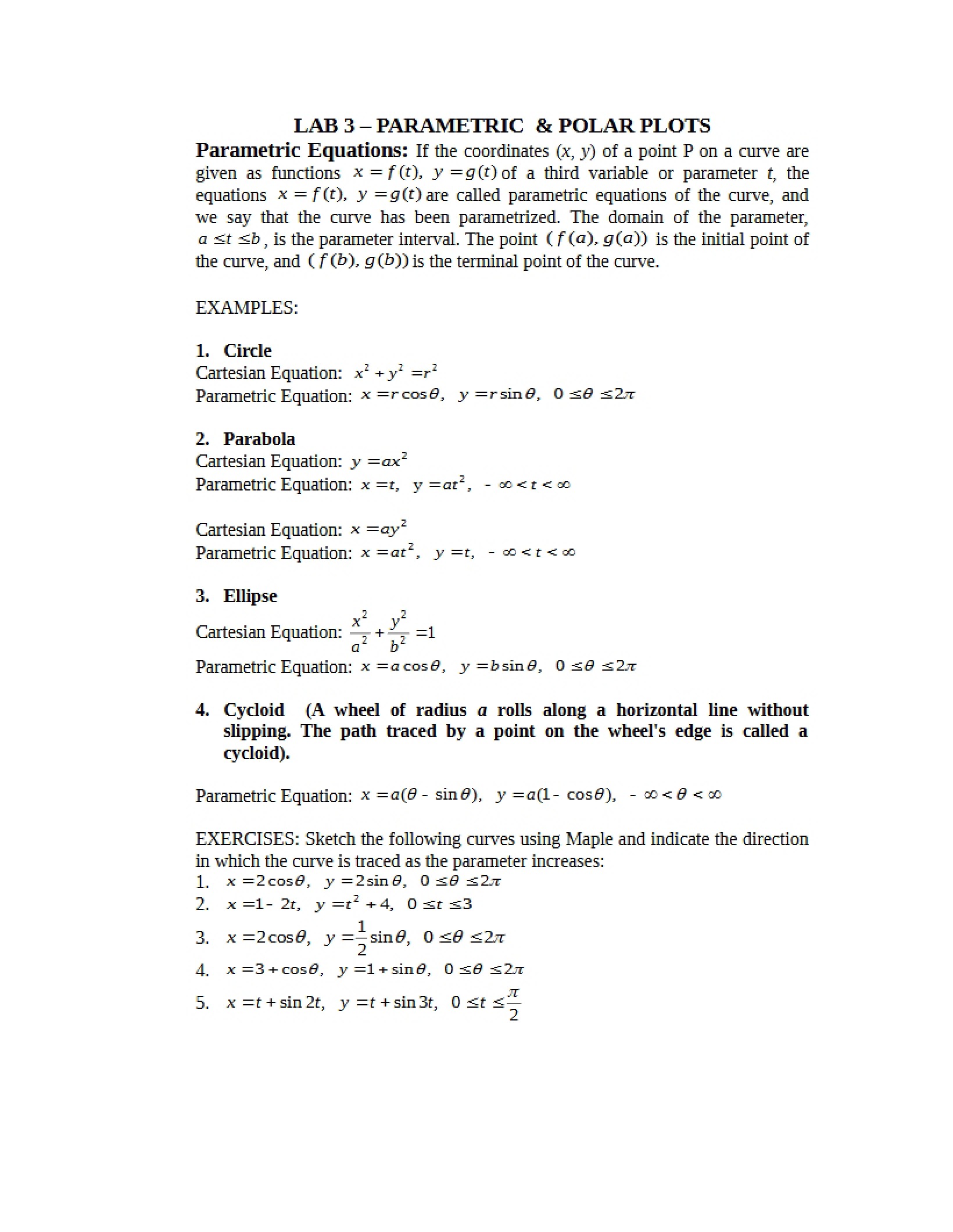 Parametric and Polar Plots Lab 3
