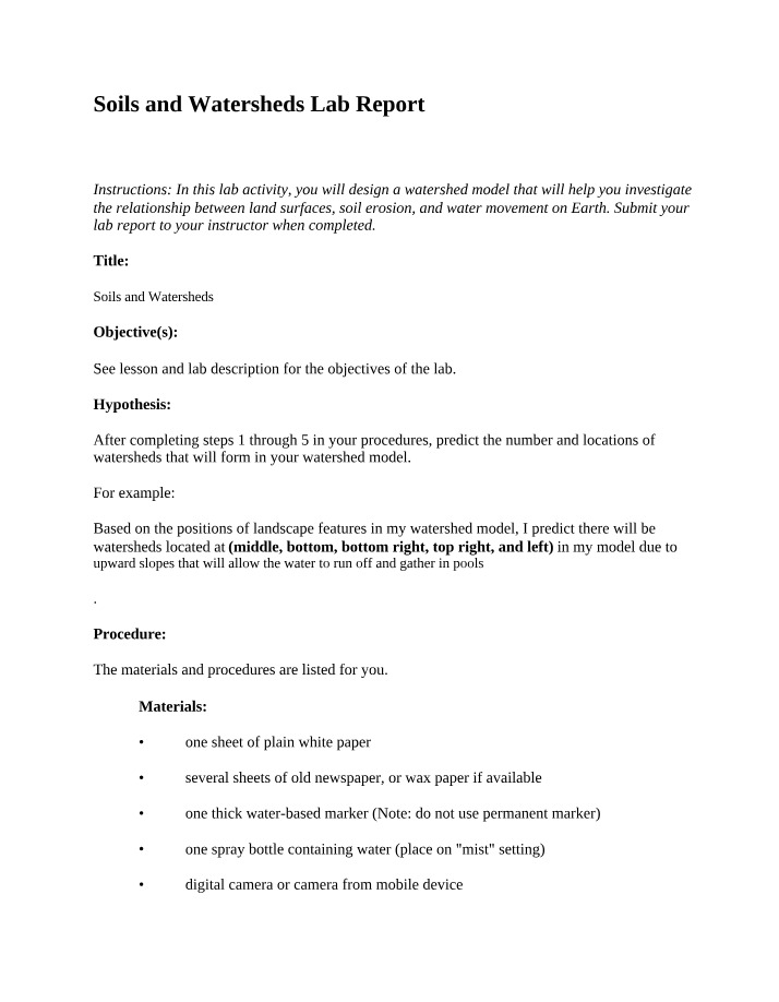 Lab Report for Soils and Watersheds