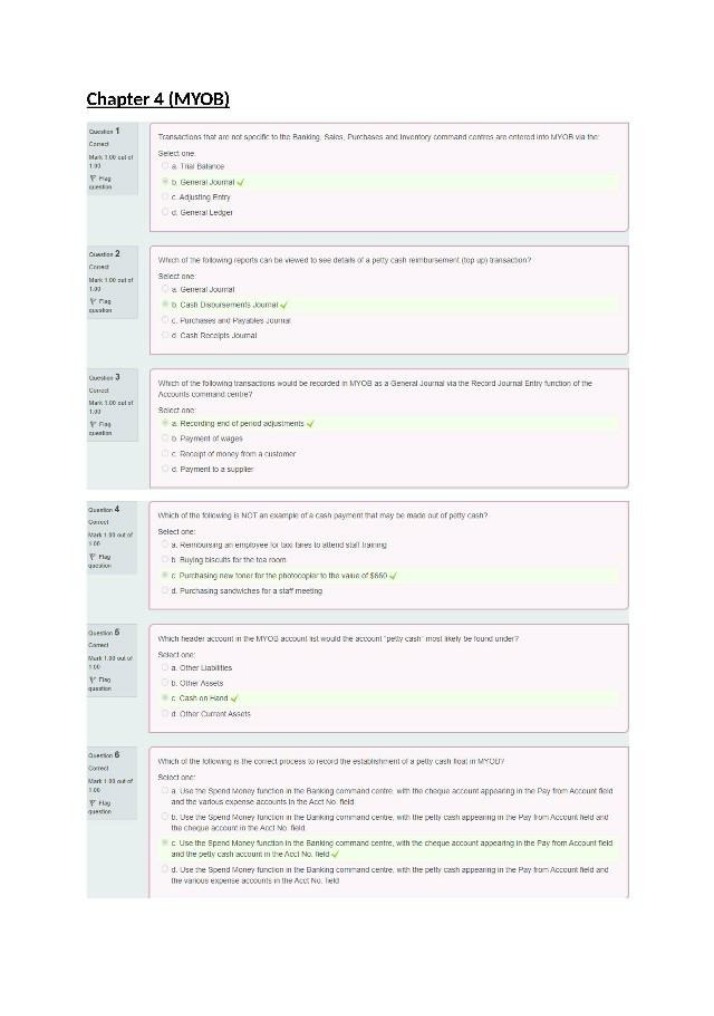 MYOB Quiz - Chapter 4