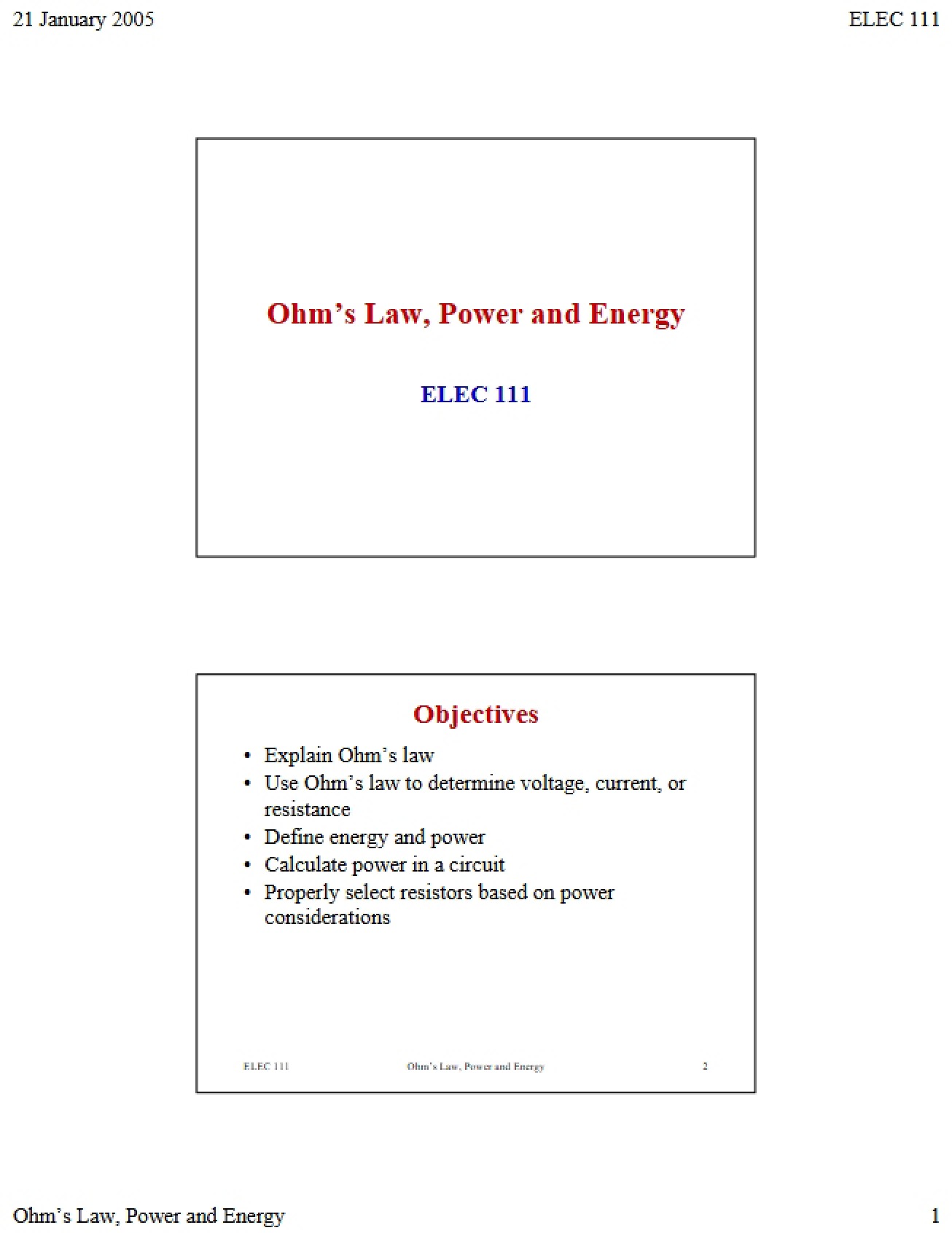 Energy, Power, and Ohm's Law