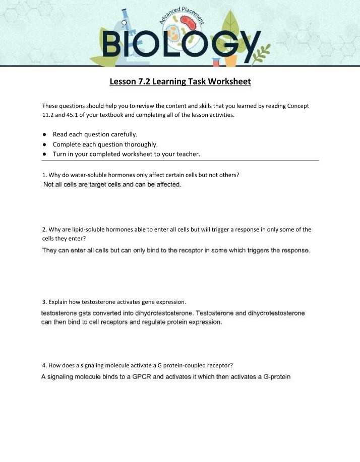 Worksheet for Lesson 7.2 Learning Task