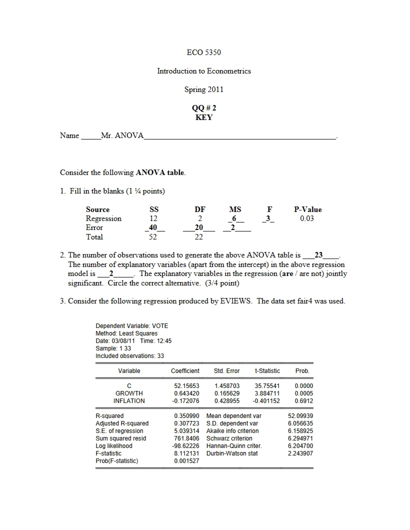 Econometrics Study Guide