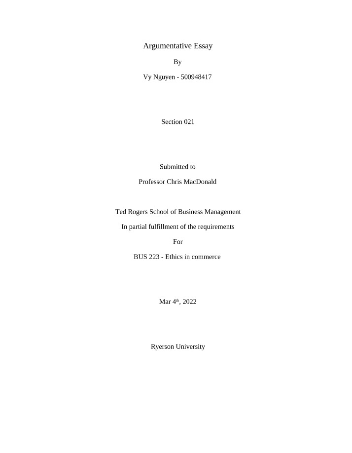 Principles of Business Management Argumentative Essay