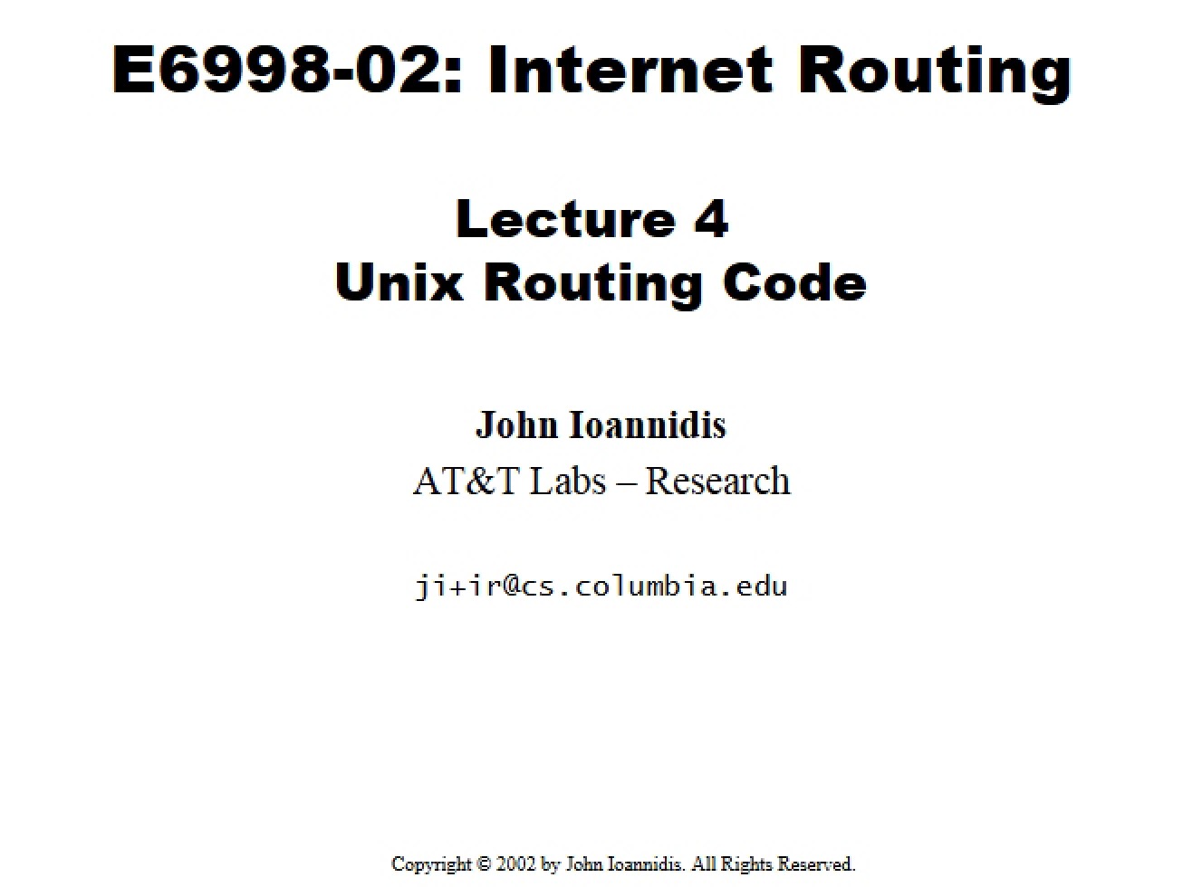 Routing Code for Unix