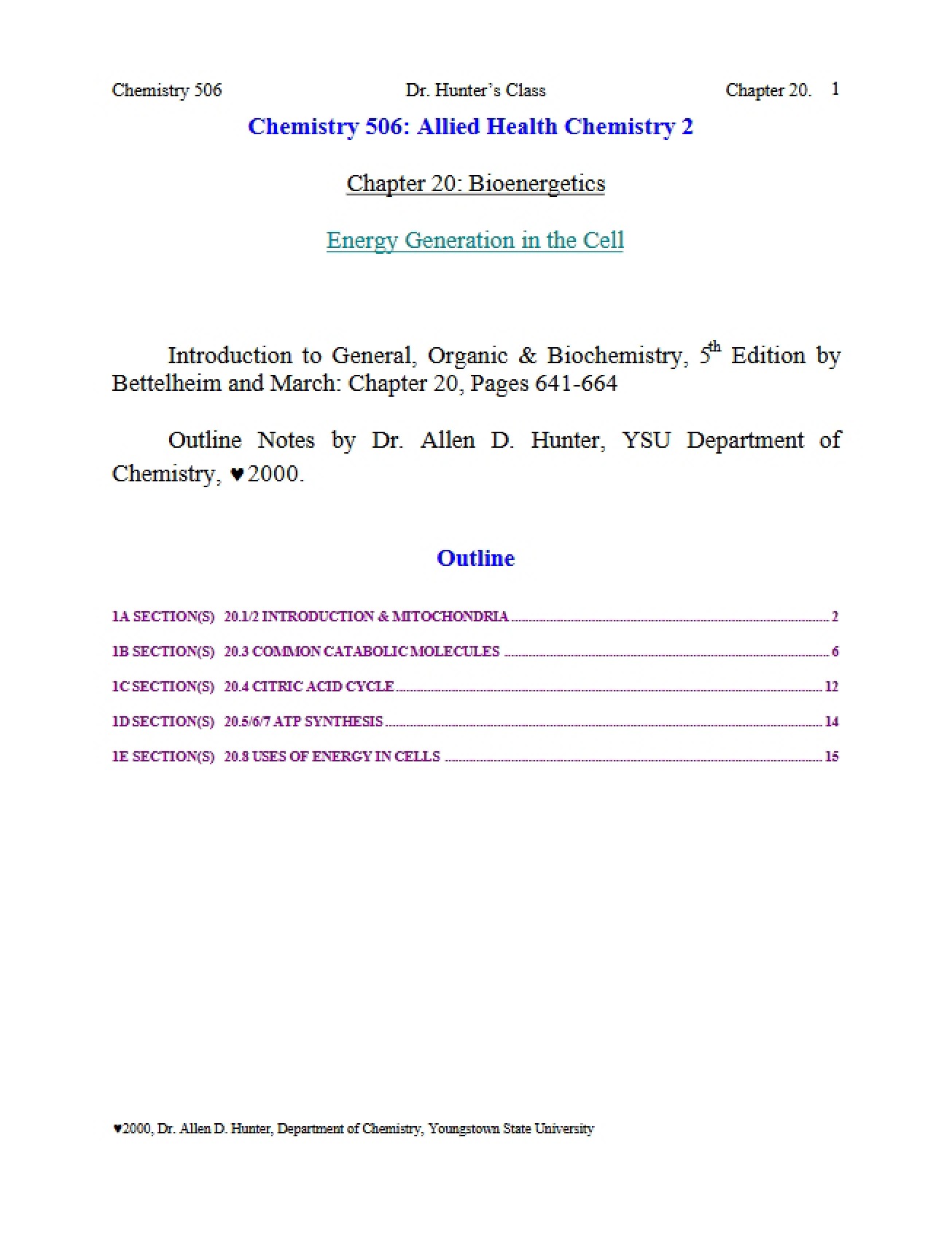 Allied Health Chemistry 2 (Chem 506)