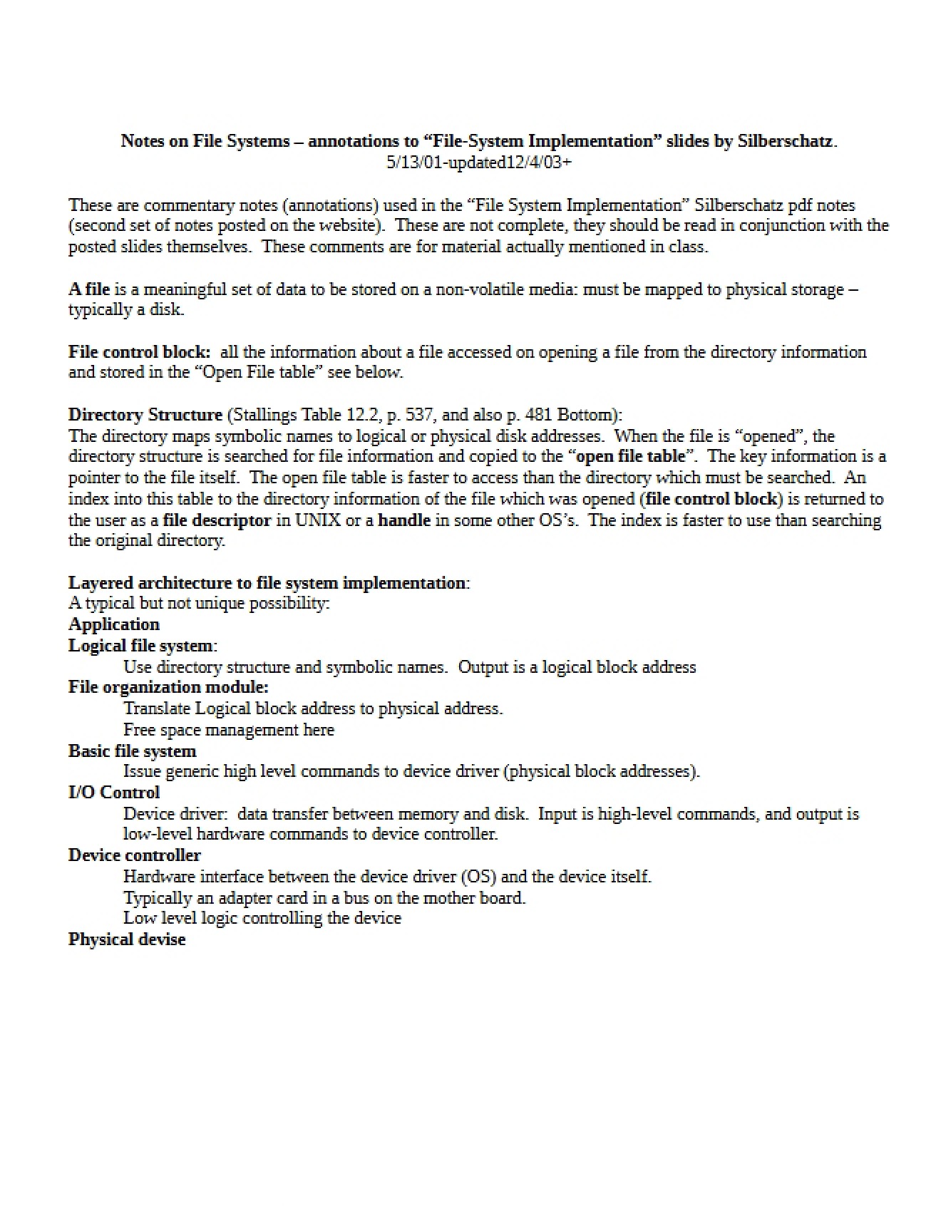 File Systems Notes