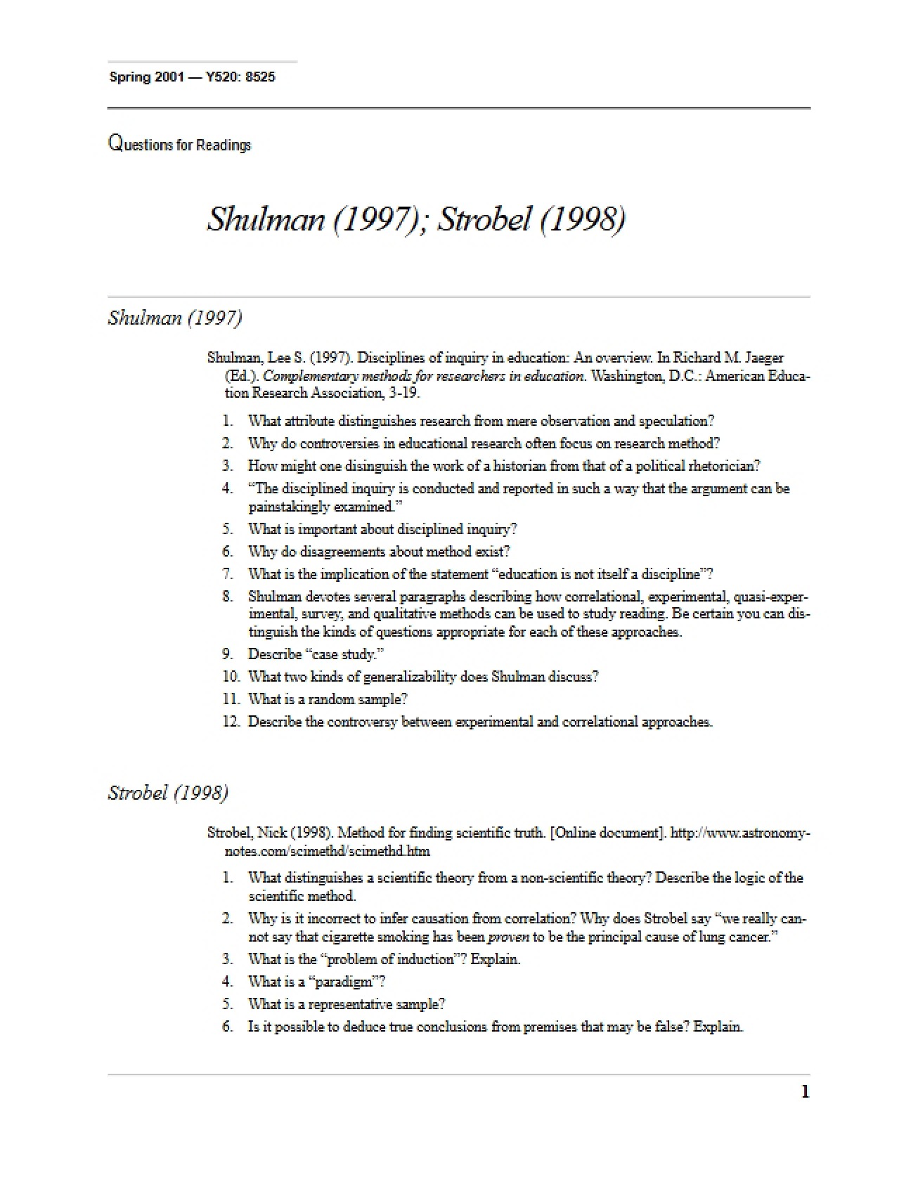 Reading Questions for EDUC Y520