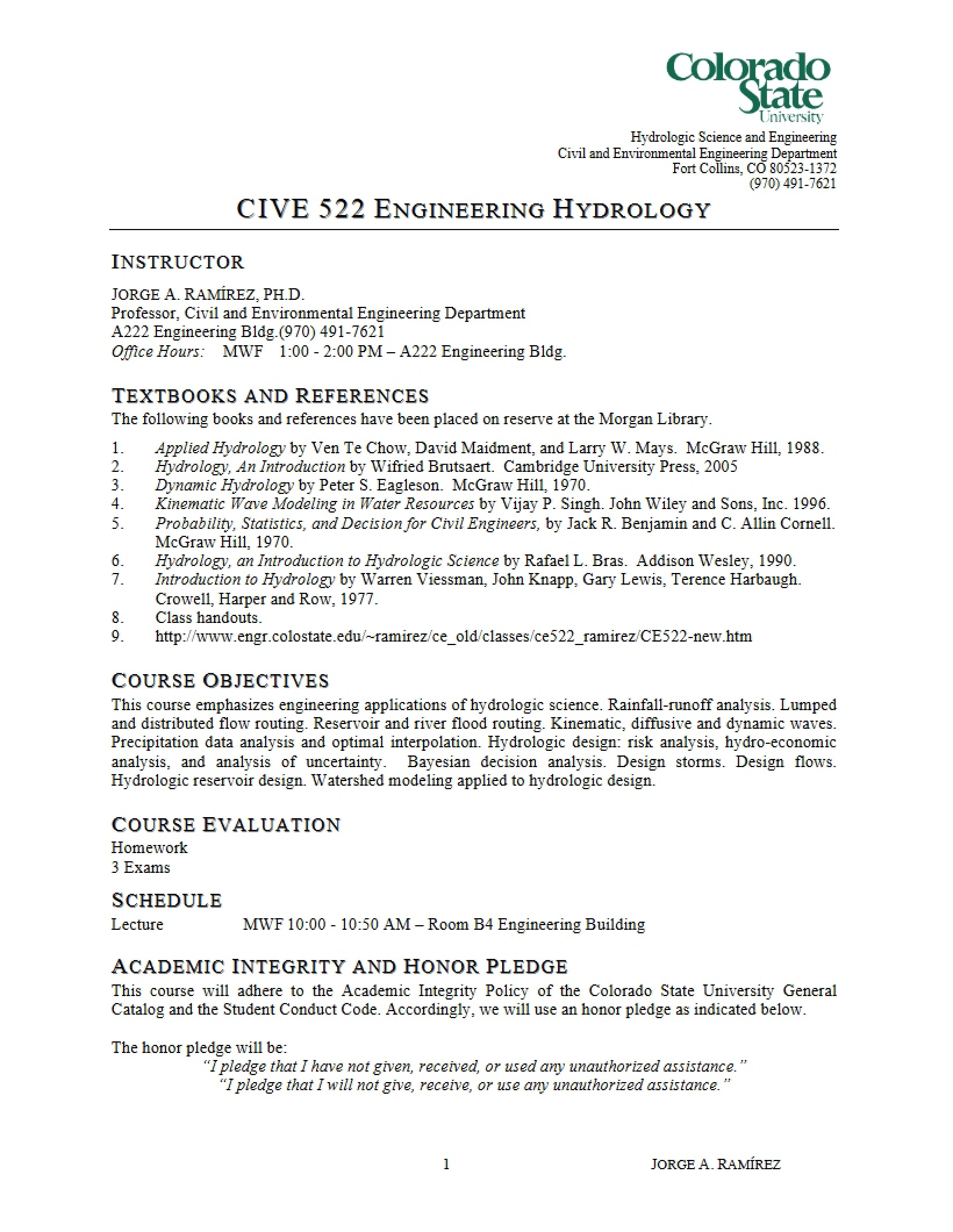 Engineering Hydrology Syllabus